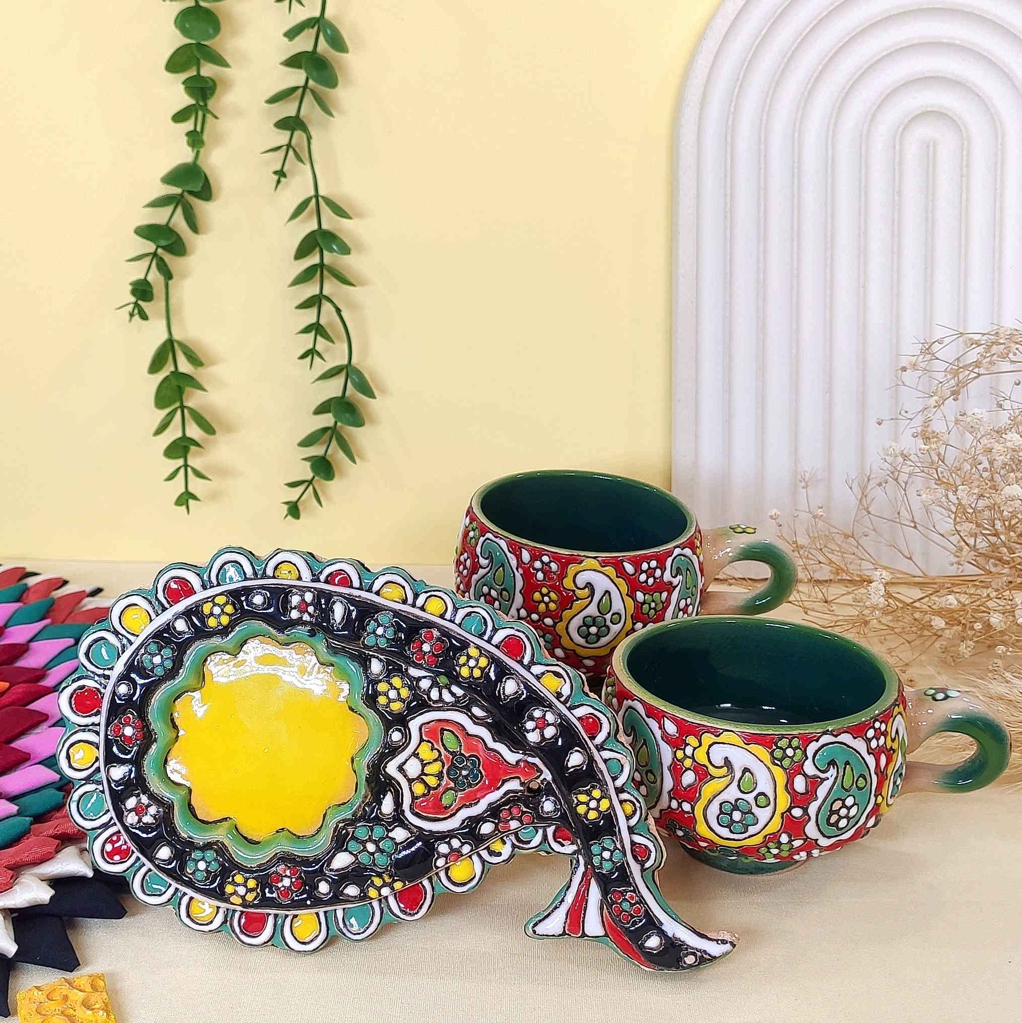 Price and Buy Persian Minakari Handcraft Pottery Teacup with Termeh Saucer (Enameled Design) - Image 4