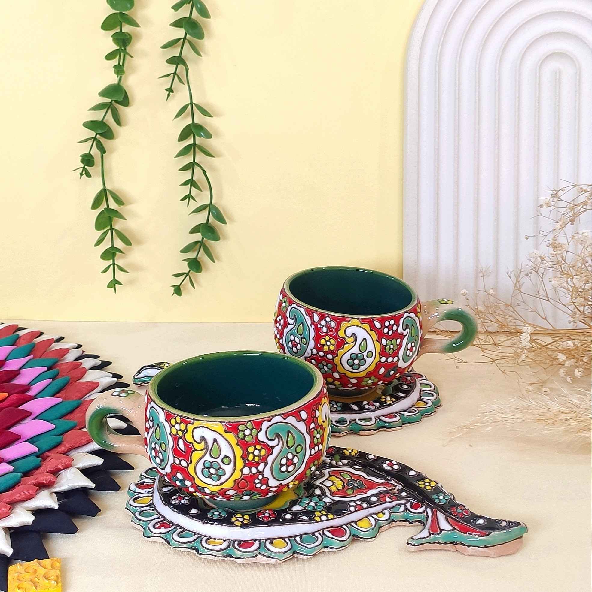 Price and Buy Persian Minakari Handcraft Pottery Teacup with Termeh Saucer (Enameled Design) - Image 5
