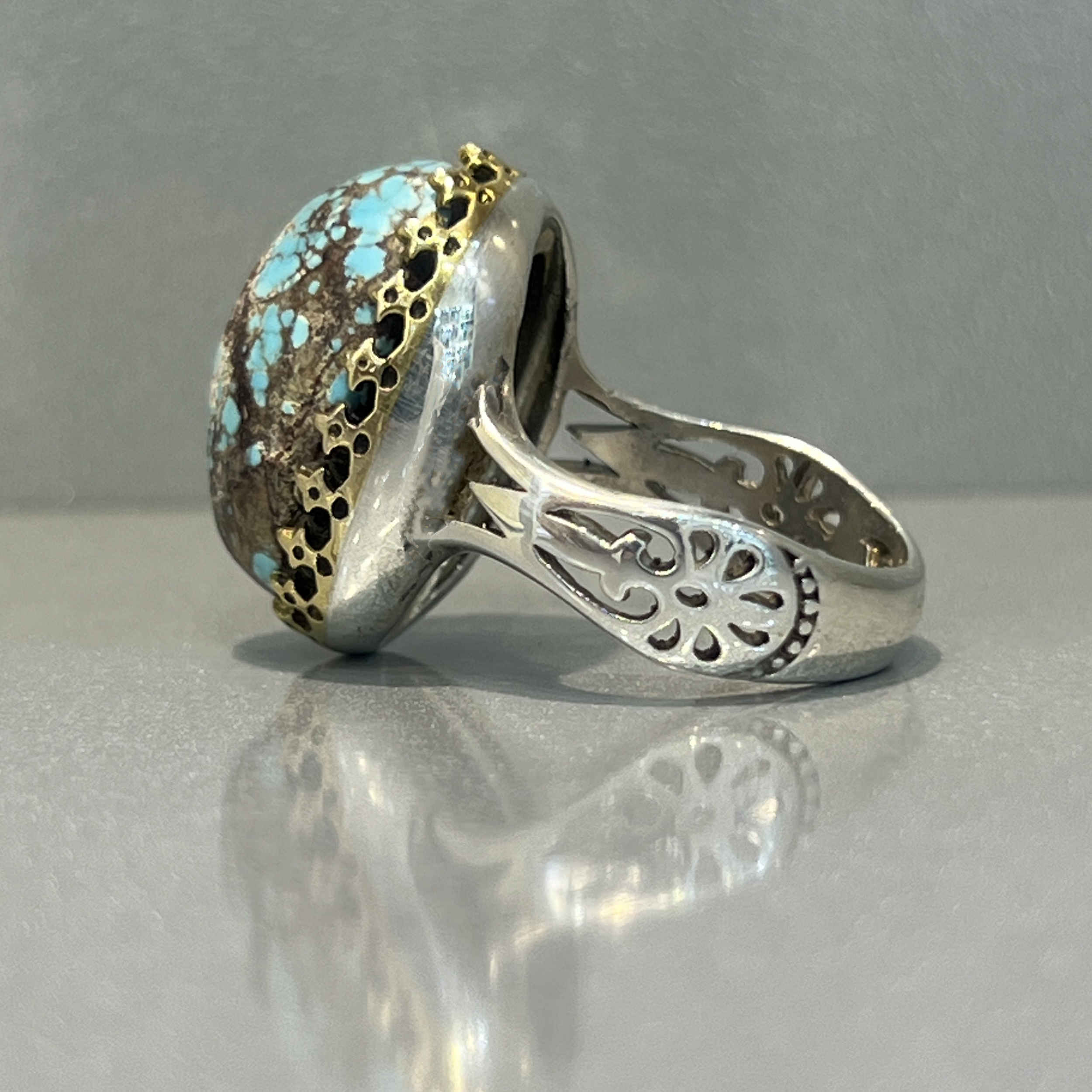 Price and Buy Persian Neyshabur Turquoise Silver Ring for Men Firouz - Image 3