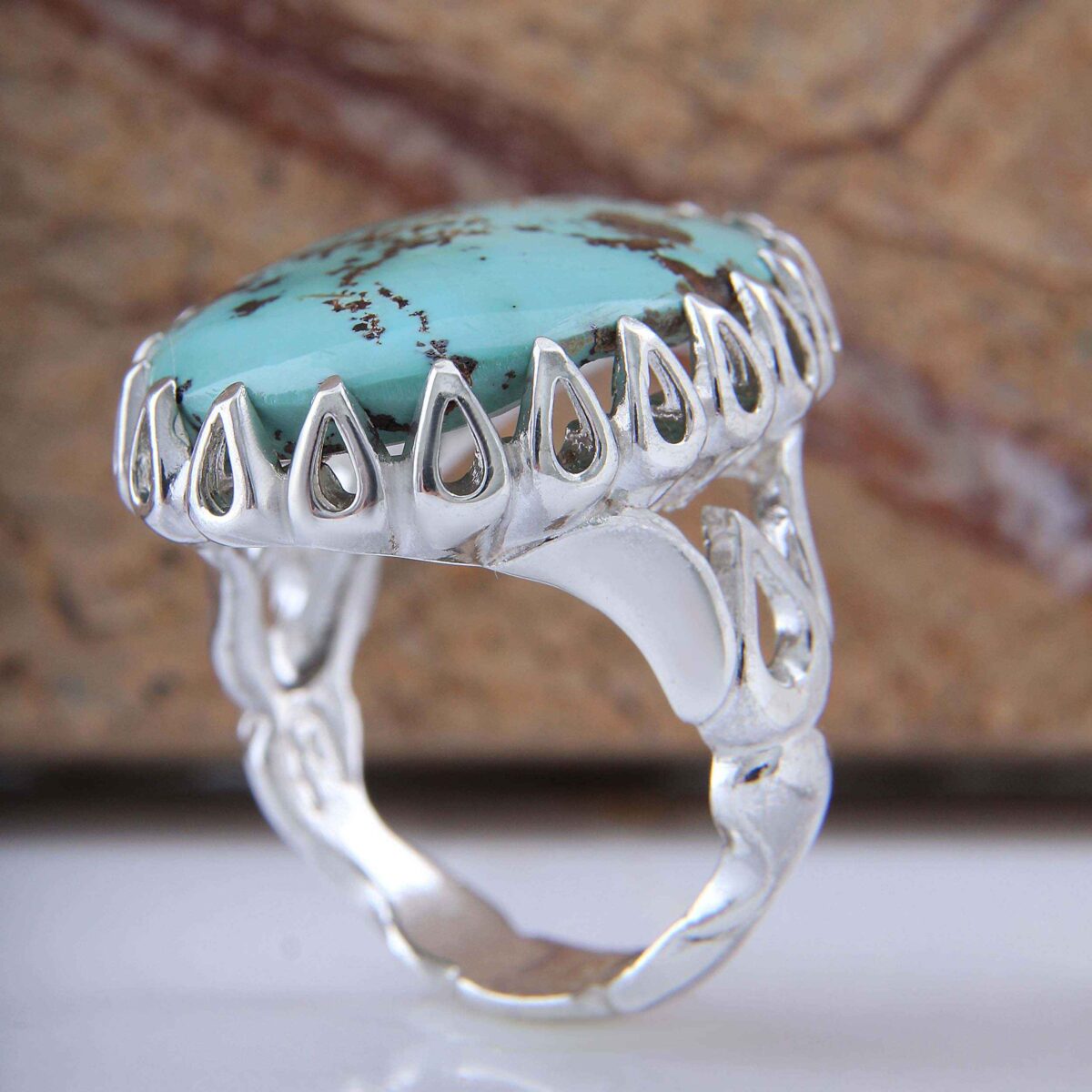 Price and Buy Persian Neyshabur Turquoise Silver Ring for Men Handcrafted AM_4806 - Image 5