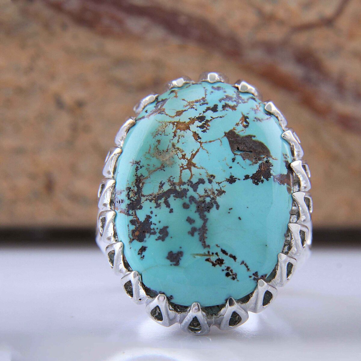 Price and Buy Persian Neyshabur Turquoise Silver Ring for Men Handcrafted AM_4806 - Image 6