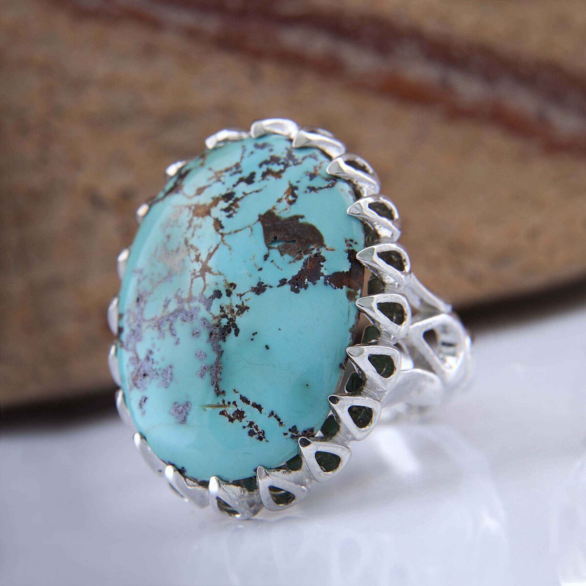 Price and Buy Persian Neyshabur Turquoise Silver Ring for Men Handcrafted AM_4806 - Image 7