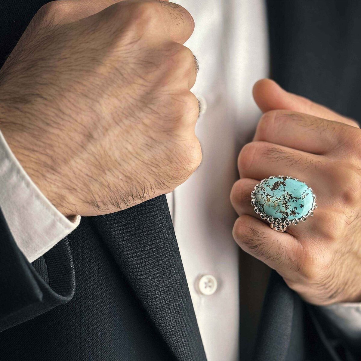 Price and Buy Persian Neyshabur Turquoise Silver Ring for Men Handcrafted AM_4806 - Image 8