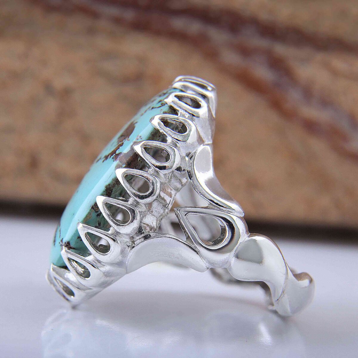 Price and Buy Persian Neyshabur Turquoise Silver Ring for Men Handcrafted AM_4806 - Image 9