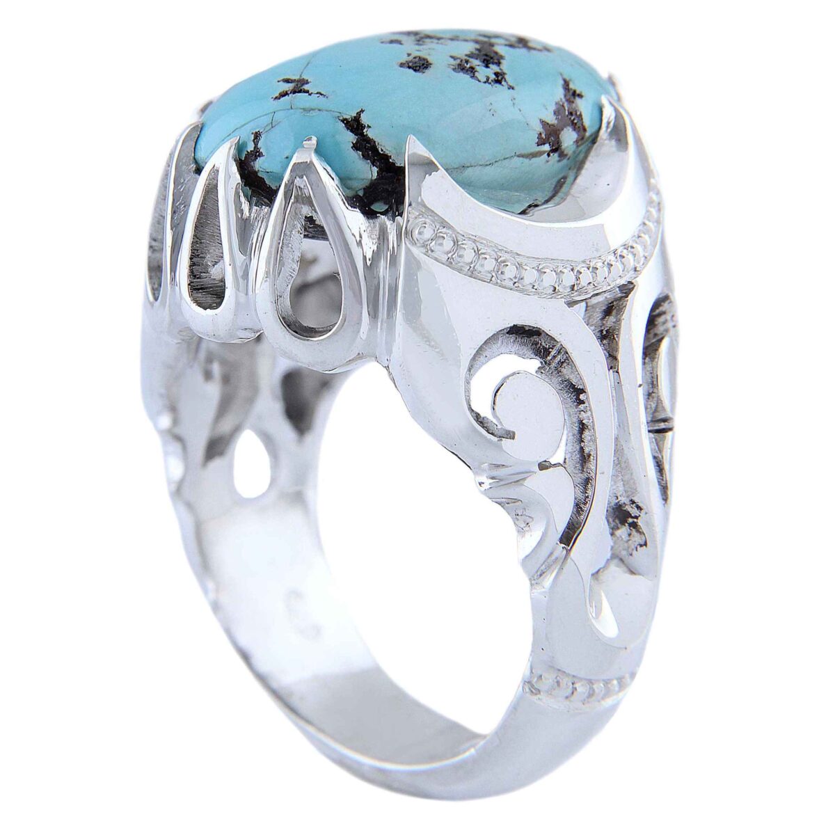Price and Buy Persian Neyshabur Turquoise Silver Ring for Men Handcrafted AM_4807