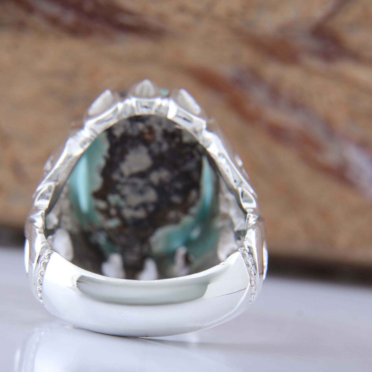 Price and Buy Persian Neyshabur Turquoise Silver Ring for Men Handcrafted AM_4807 - Image 4