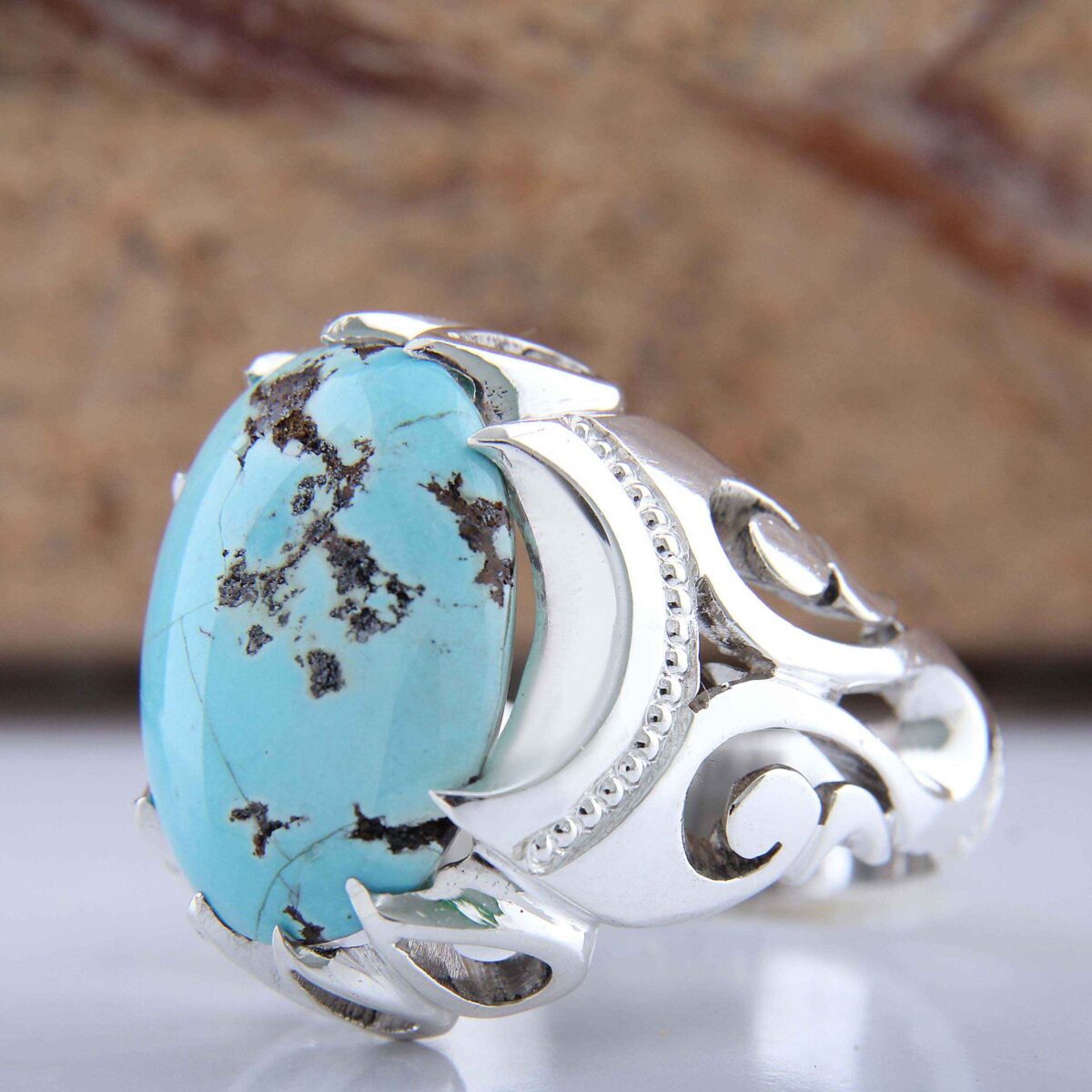 Price and Buy Persian Neyshabur Turquoise Silver Ring for Men Handcrafted AM_4807 - Image 5