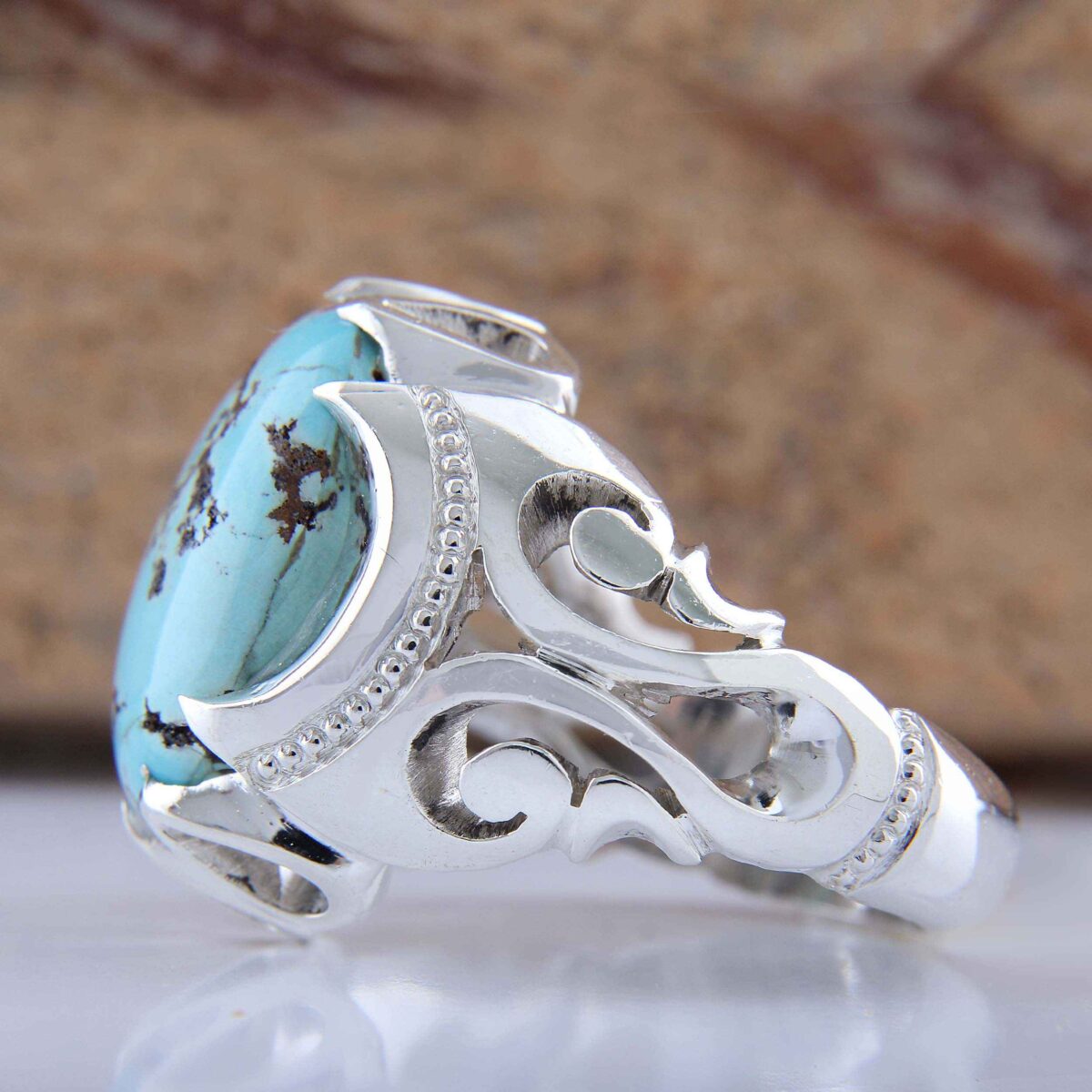 Price and Buy Persian Neyshabur Turquoise Silver Ring for Men Handcrafted AM_4807 - Image 8
