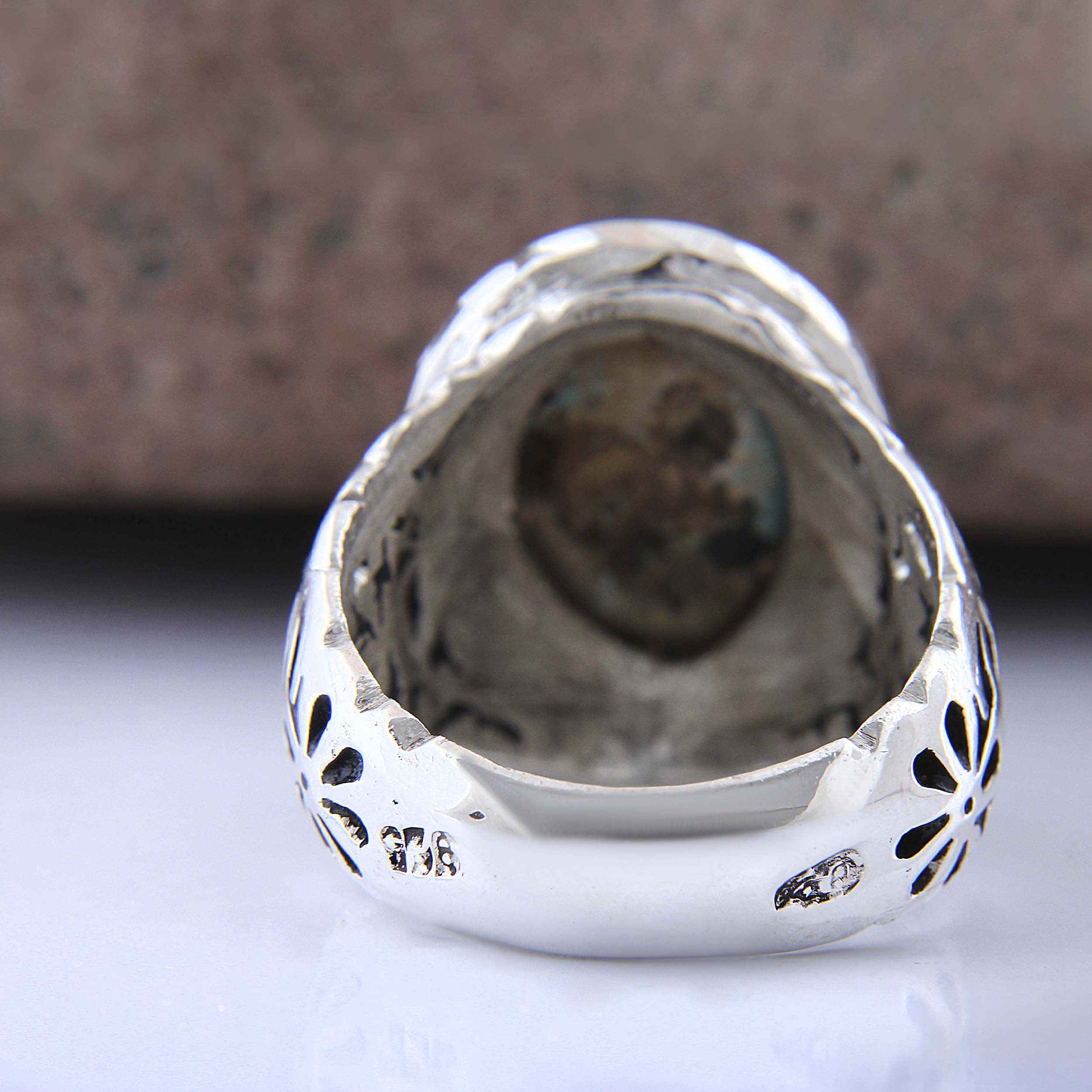 Price and Buy Persian Neyshabur Turquoise Silver Ring for Men Handcrafted - Image 3