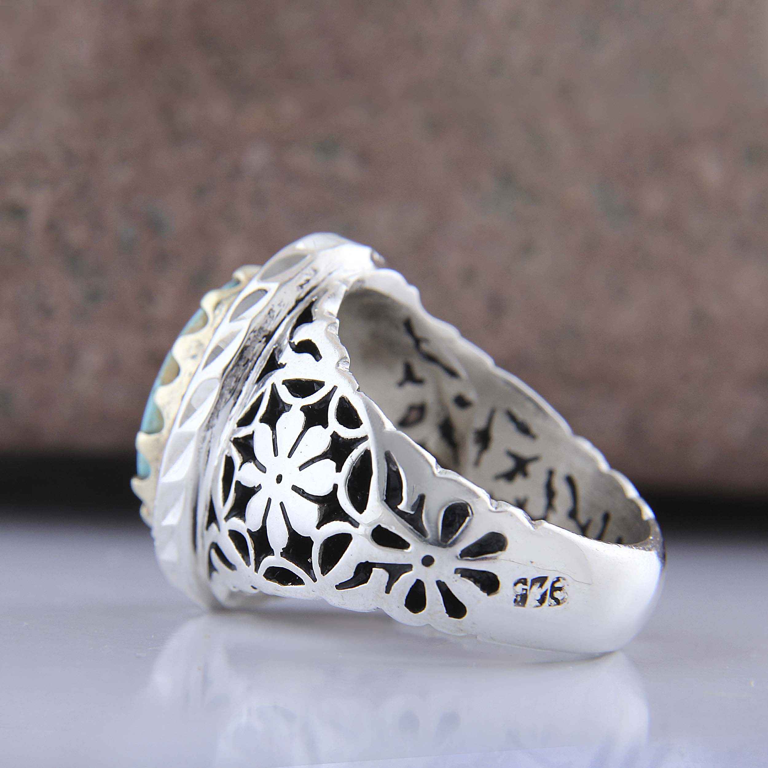 Price and Buy Persian Neyshabur Turquoise Silver Ring for Men Handcrafted - Image 5