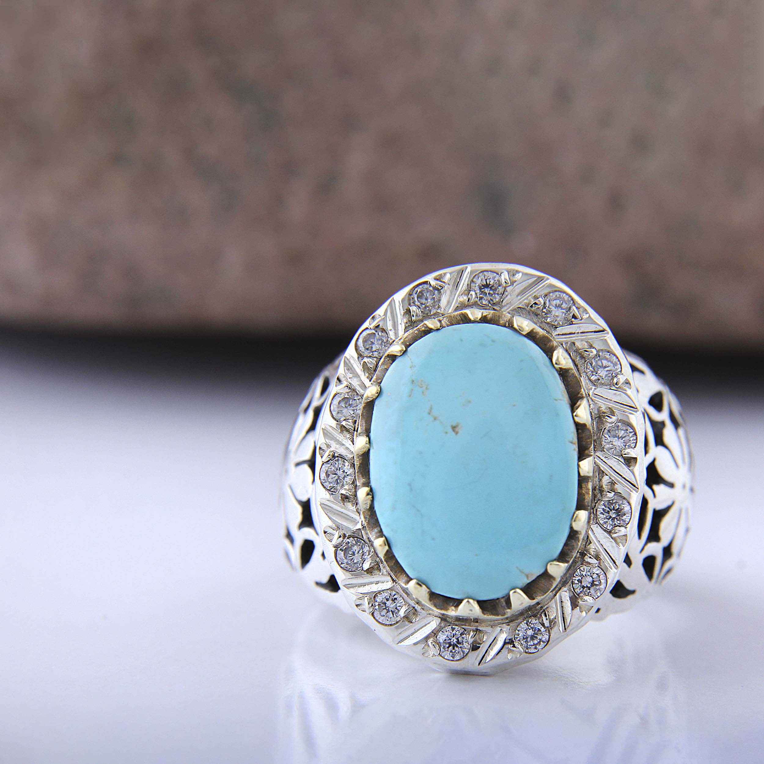 Price and Buy Persian Neyshabur Turquoise Silver Ring for Men Handcrafted - Image 6