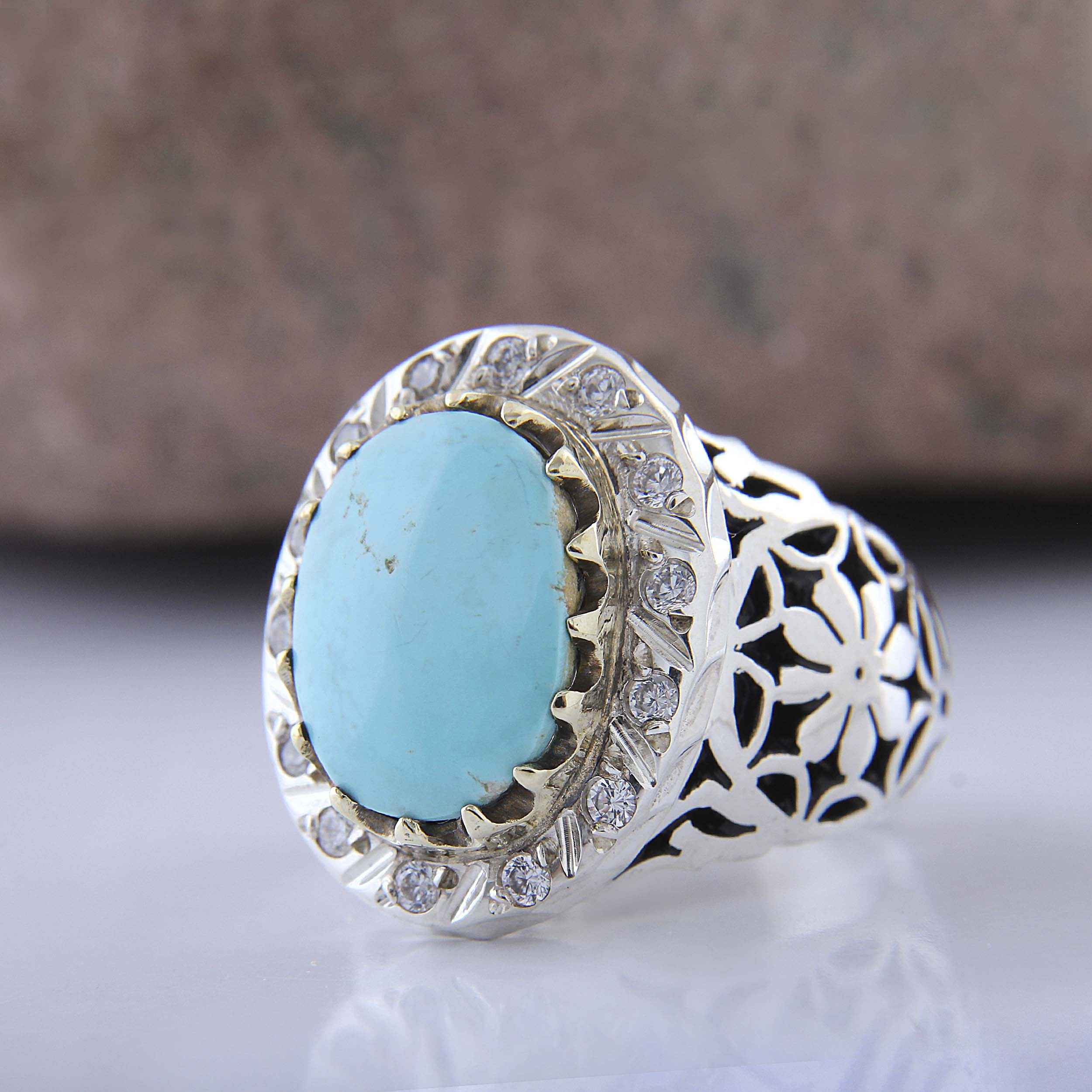 Price and Buy Persian Neyshabur Turquoise Silver Ring for Men Handcrafted - Image 7