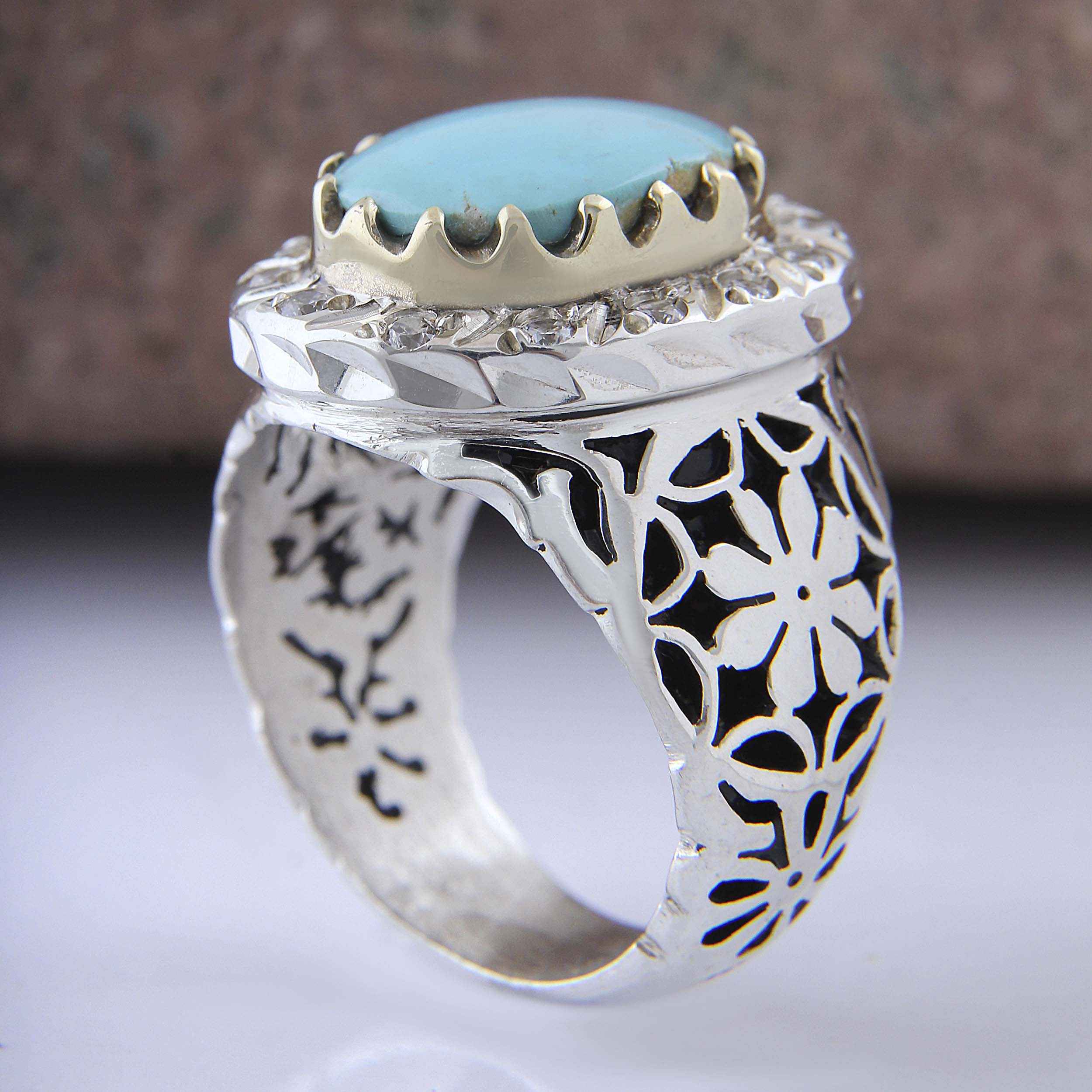 Price and Buy Persian Neyshabur Turquoise Silver Ring for Men Handcrafted - Image 8