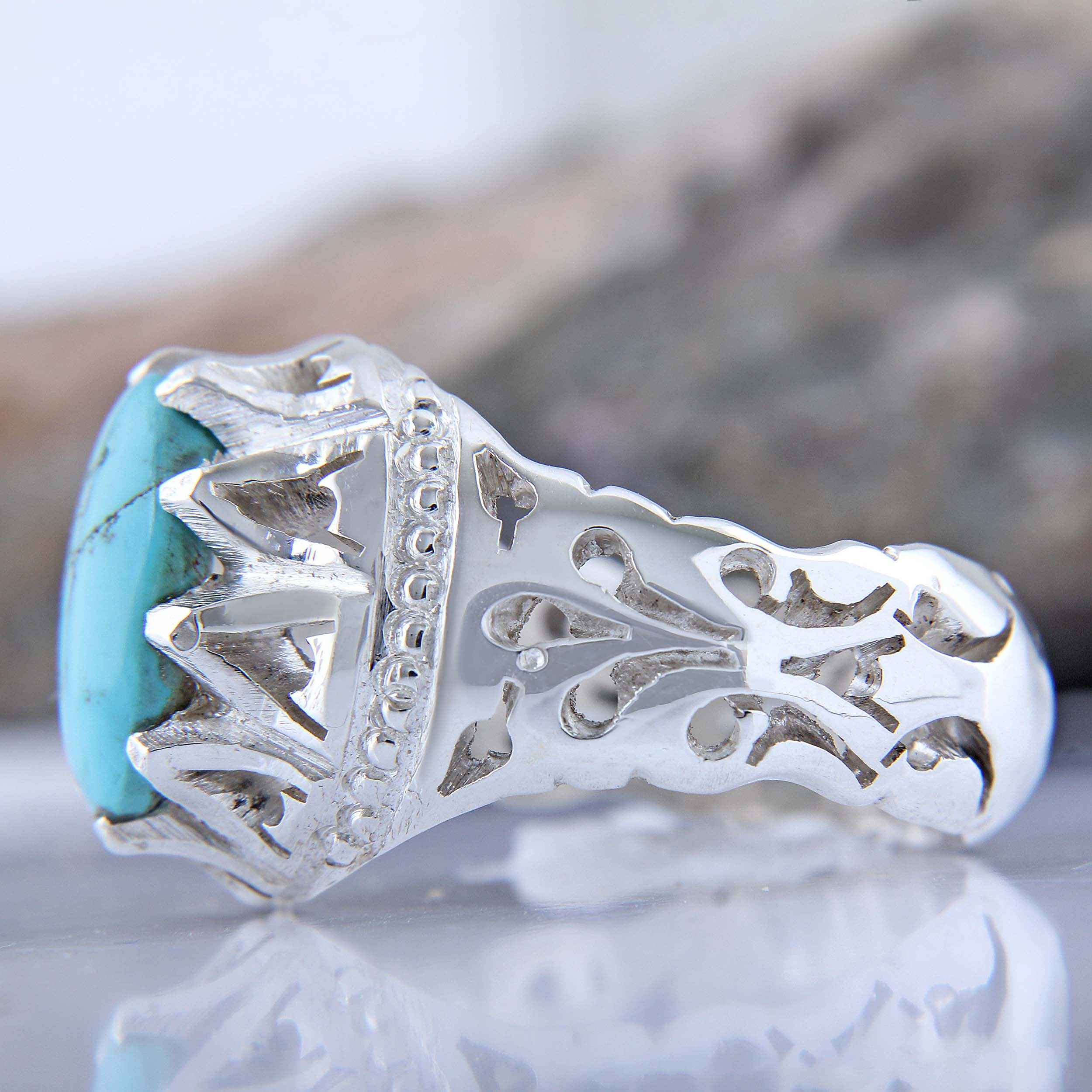 Price and Buy Persian Neyshabur Turquoise Silver Ring for Men Handcrafted - Image 3