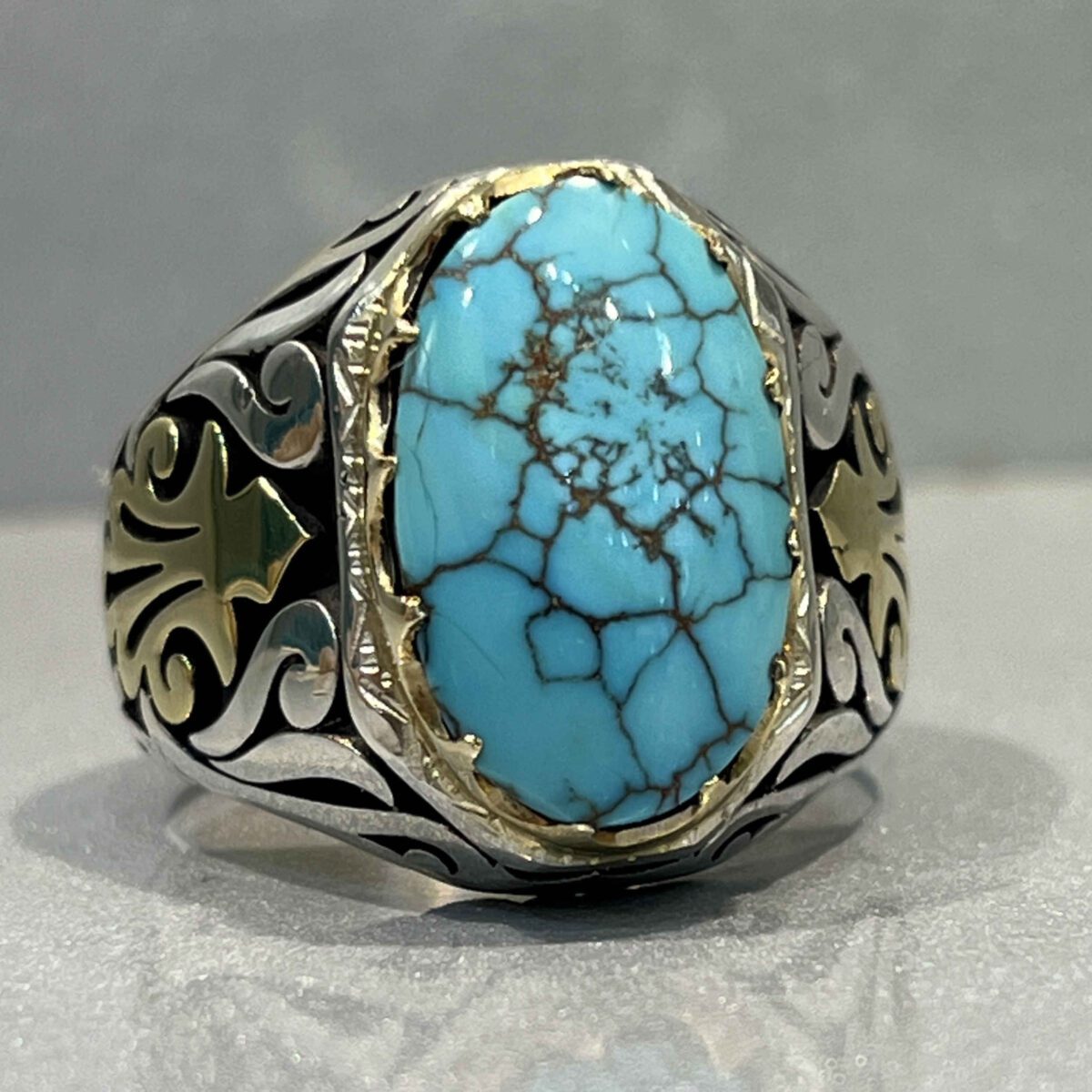 Price and Buy Persian Neyshabur Turquoise Silver Ring for Men I - Image 3