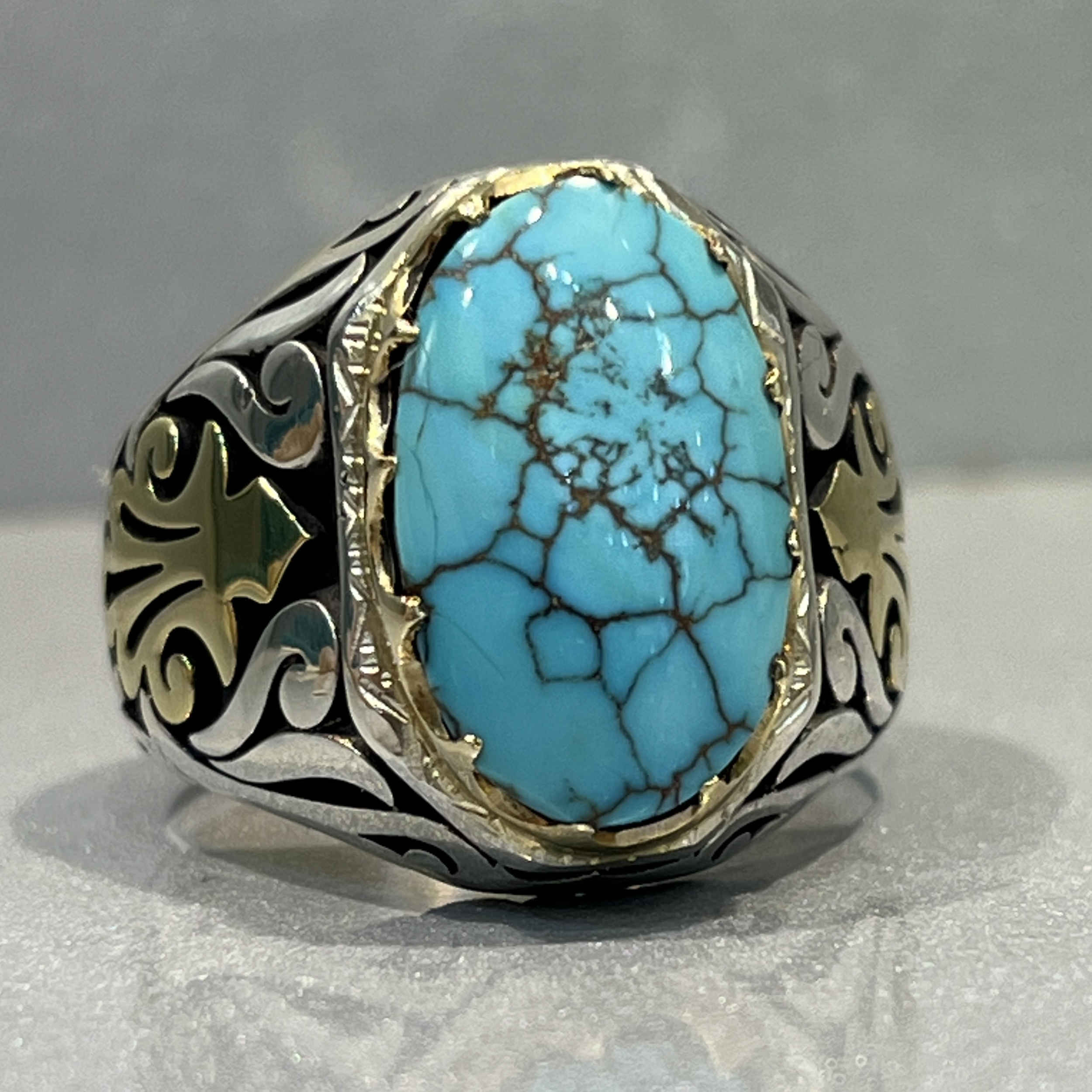 Price and Buy Persian Neyshabur Turquoise Silver Ring for Men I - Image 3
