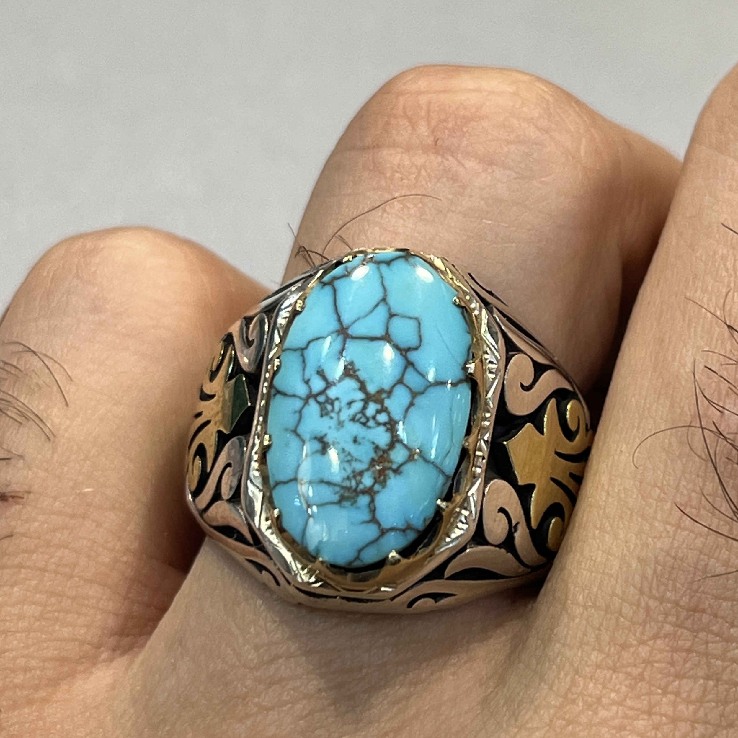 Price and Buy Persian Neyshabur Turquoise Silver Ring for Men I - Image 5