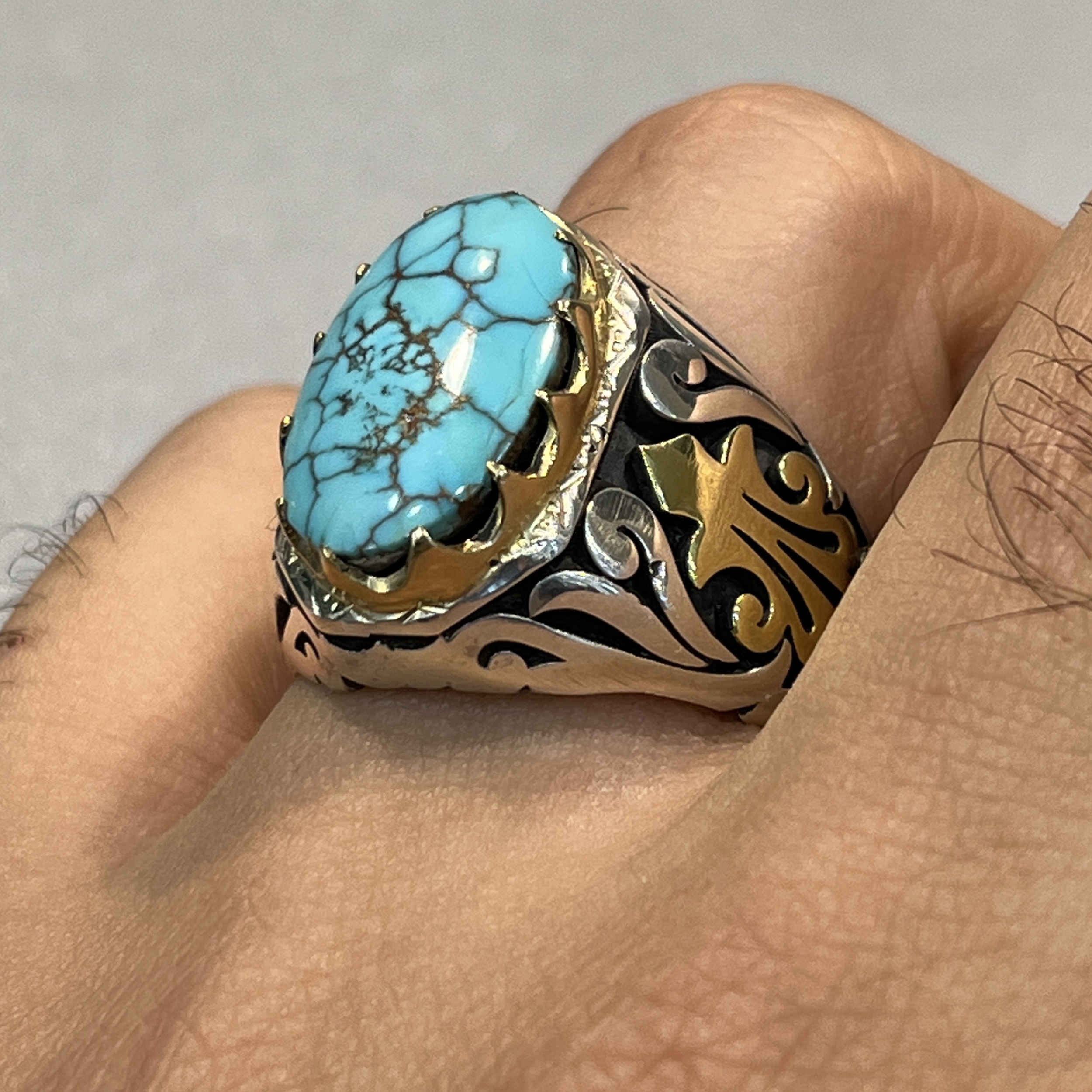 Price and Buy Persian Neyshabur Turquoise Silver Ring for Men I - Image 6
