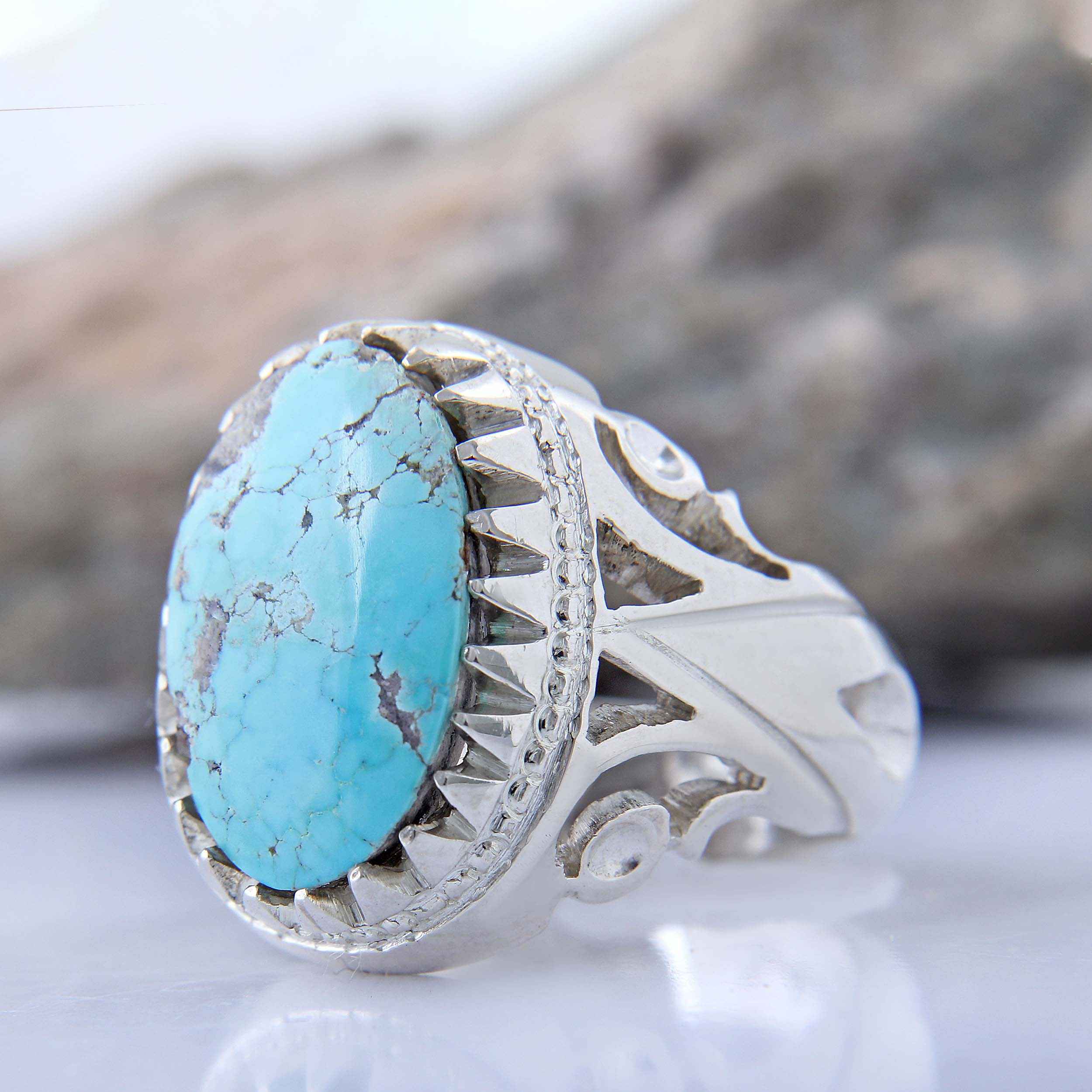 Price and Buy Persian Neyshabur Turquoise Silver Ring for Men Model Eye - Image 3