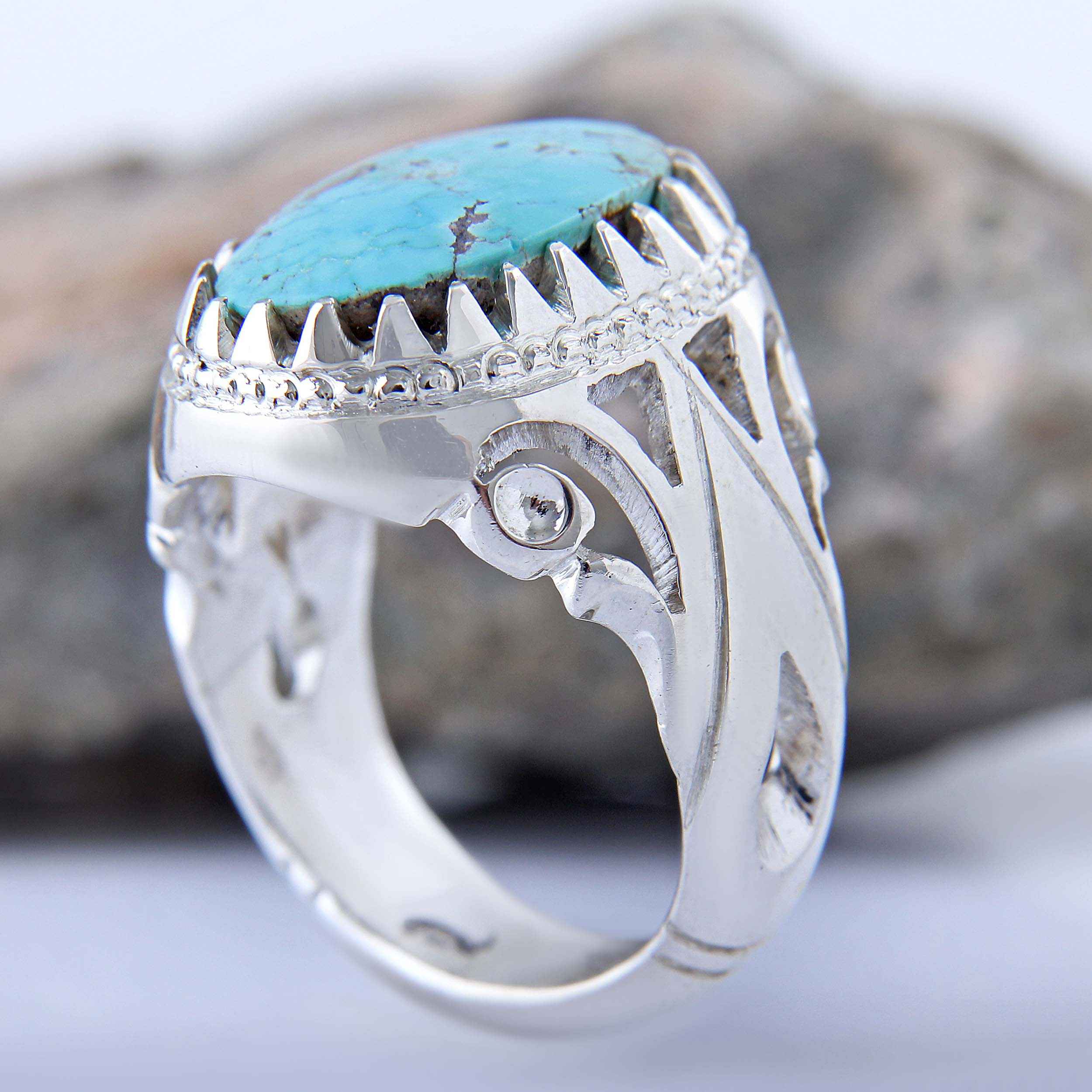Price and Buy Persian Neyshabur Turquoise Silver Ring for Men Model Eye - Image 6