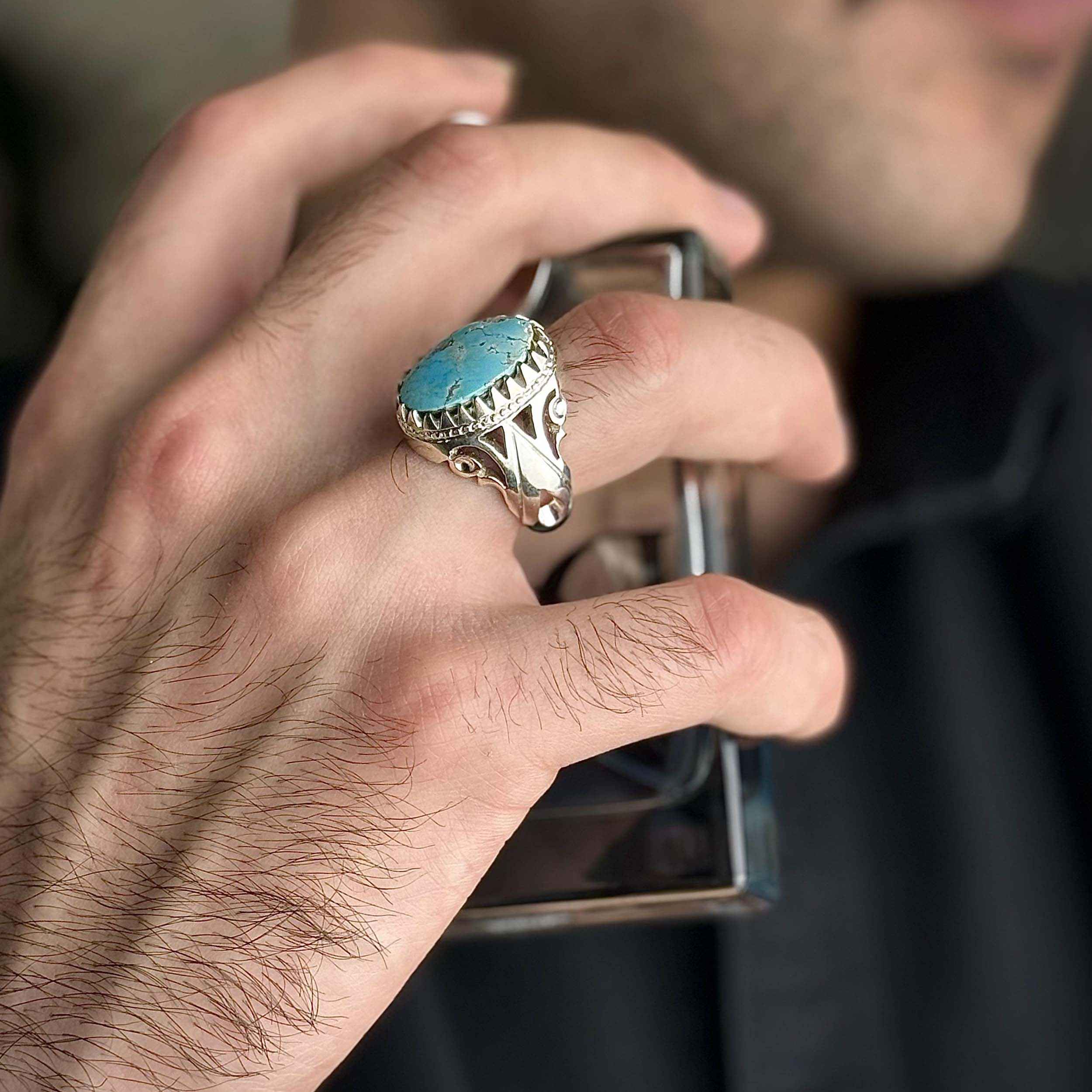 Price and Buy Persian Neyshabur Turquoise Silver Ring for Men Model Eye - Image 8