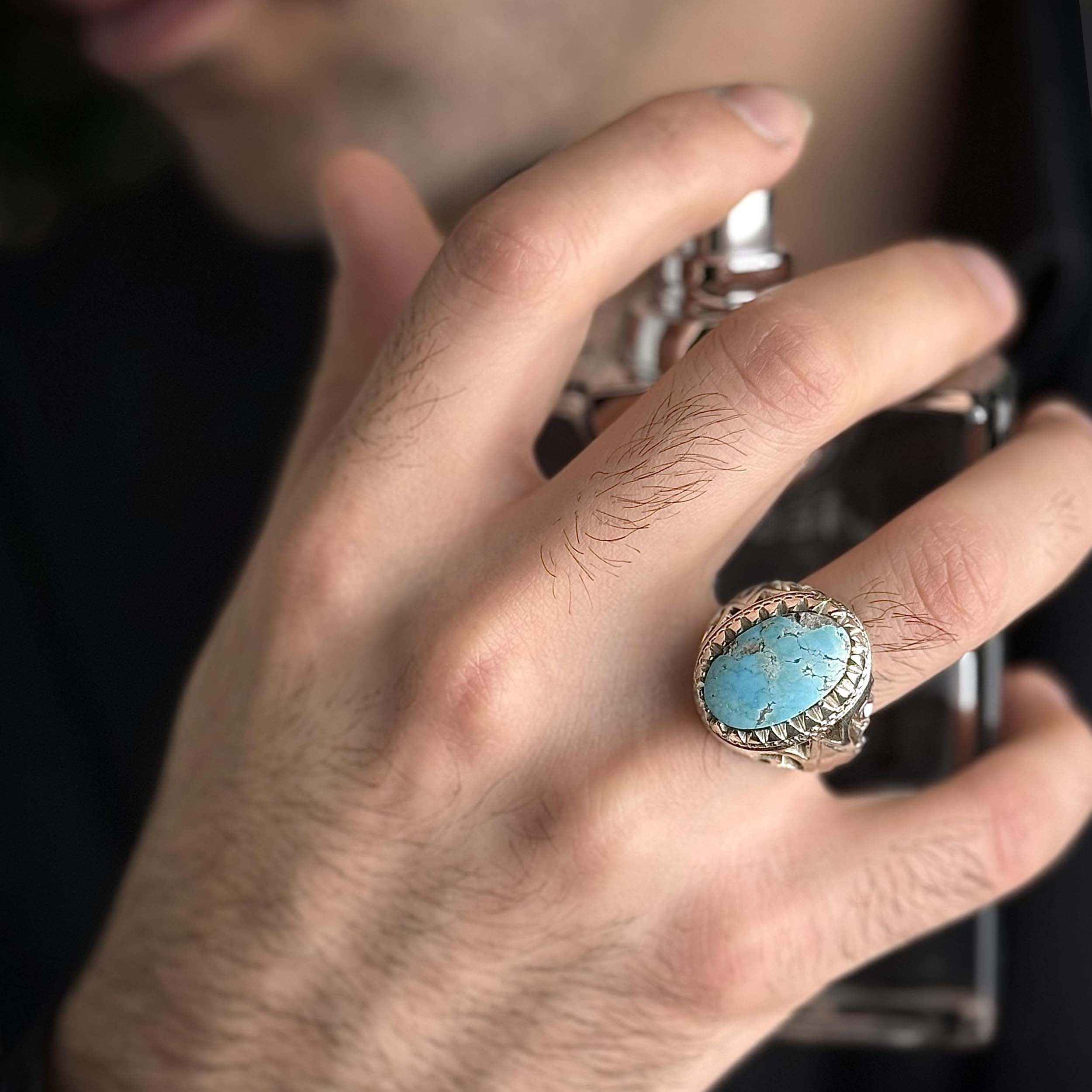 Price and Buy Persian Neyshabur Turquoise Silver Ring for Men Model Eye - Image 9
