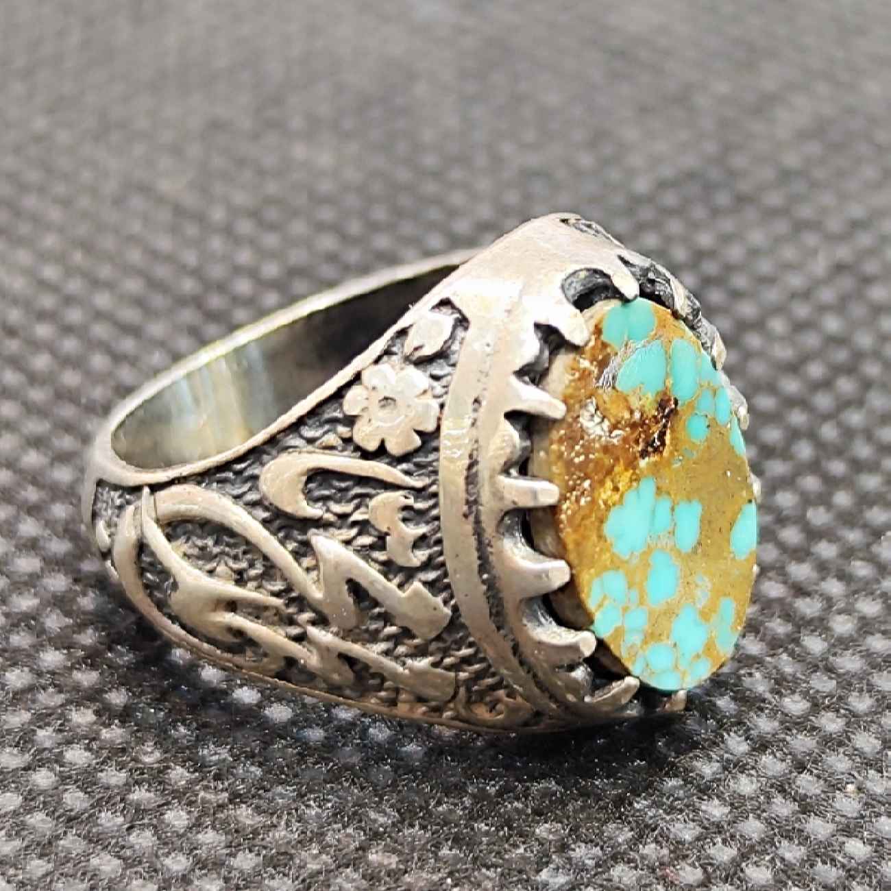 Price and Buy Persian Neyshabur Turquoise Silver Ring for Men Model Firoze - Image 3