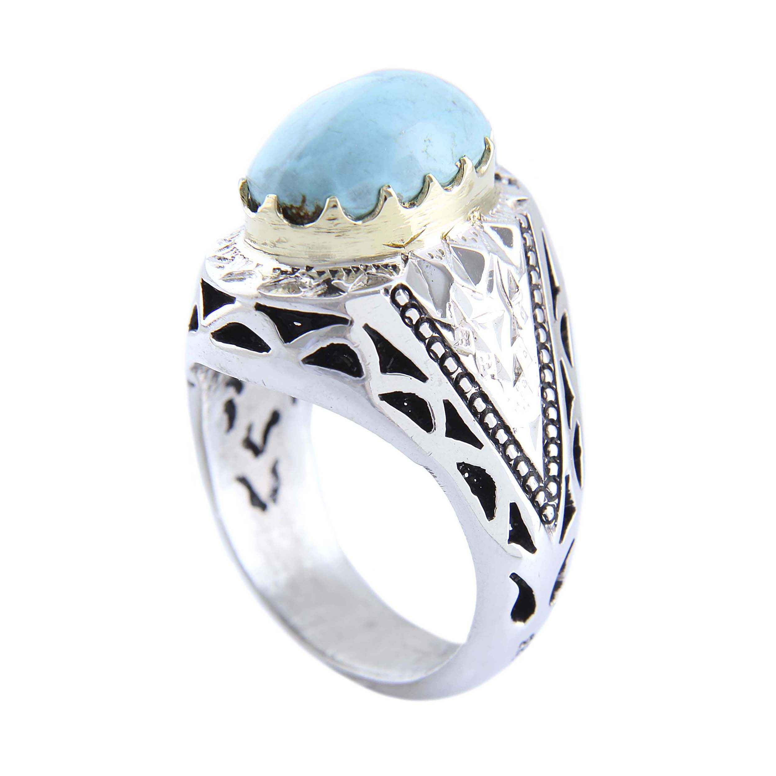 Price and Buy Persian Neyshabur Turquoise Silver Ring for Men Model Mirror Inlay