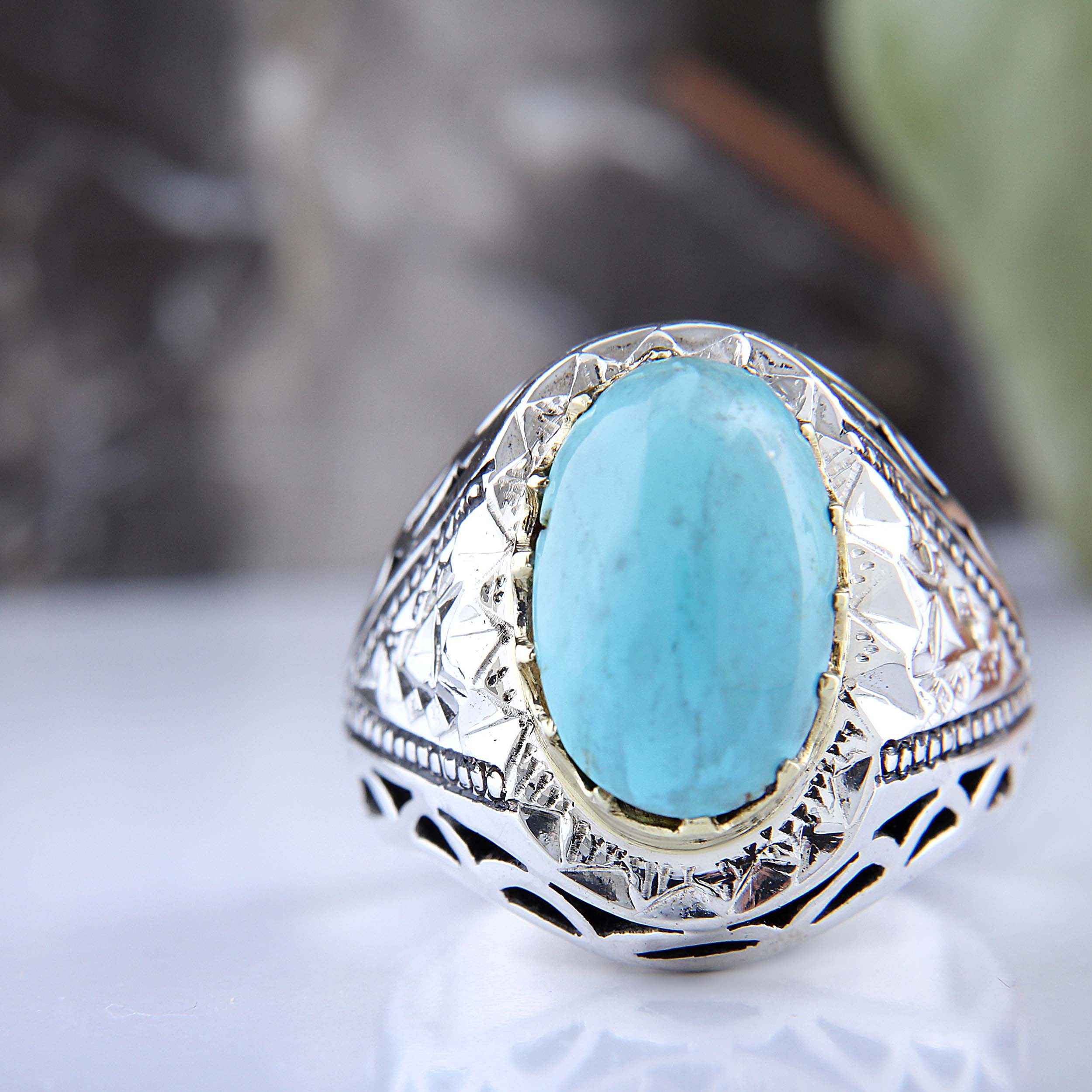 Price and Buy Persian Neyshabur Turquoise Silver Ring for Men Model Mirror Inlay - Image 7