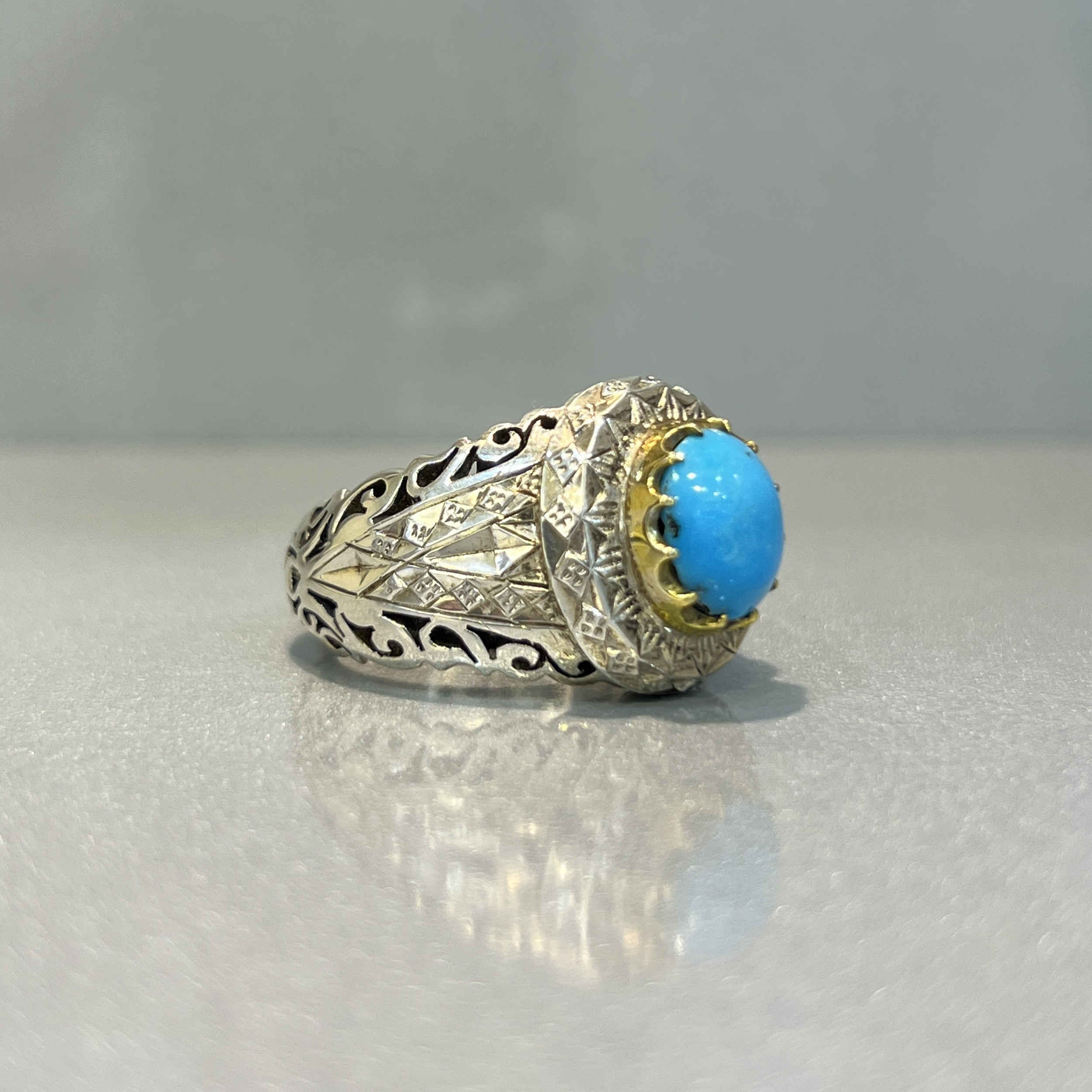 Price and Buy Persian Neyshabur Turquoise Silver Ring for Men Model Mirror Work - Image 3