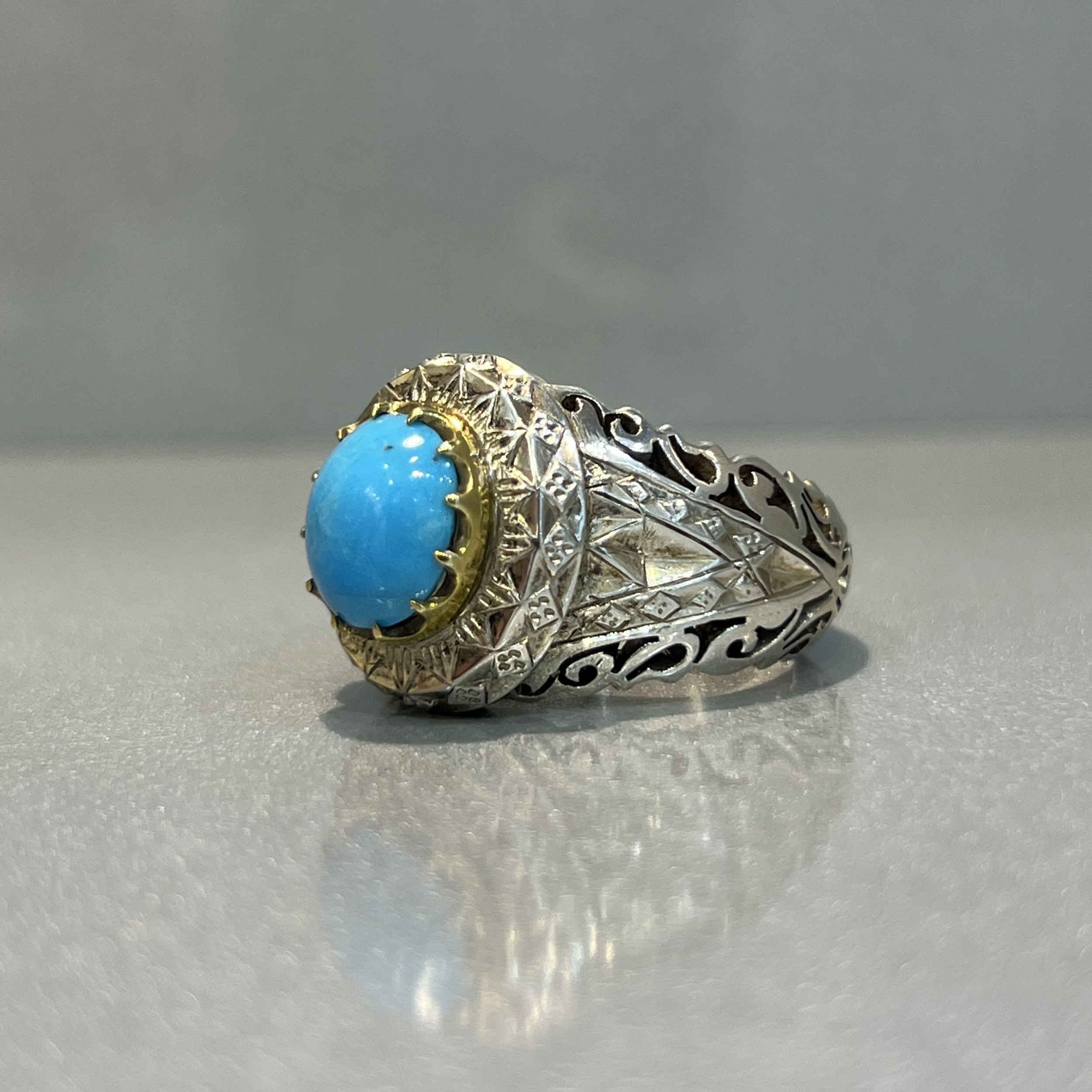 Price and Buy Persian Neyshabur Turquoise Silver Ring for Men Model Mirror Work - Image 5