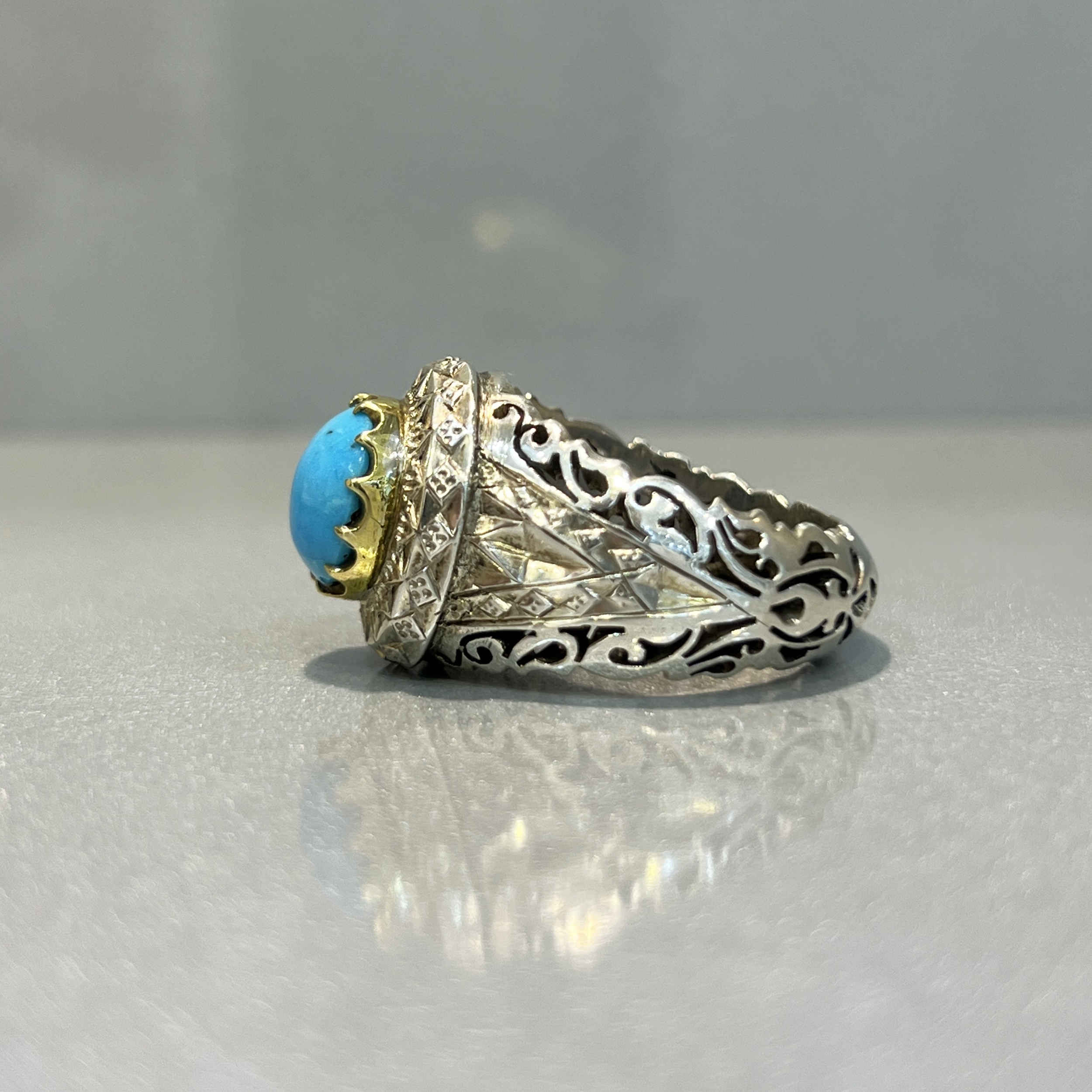 Price and Buy Persian Neyshabur Turquoise Silver Ring for Men Model Mirror Work - Image 6