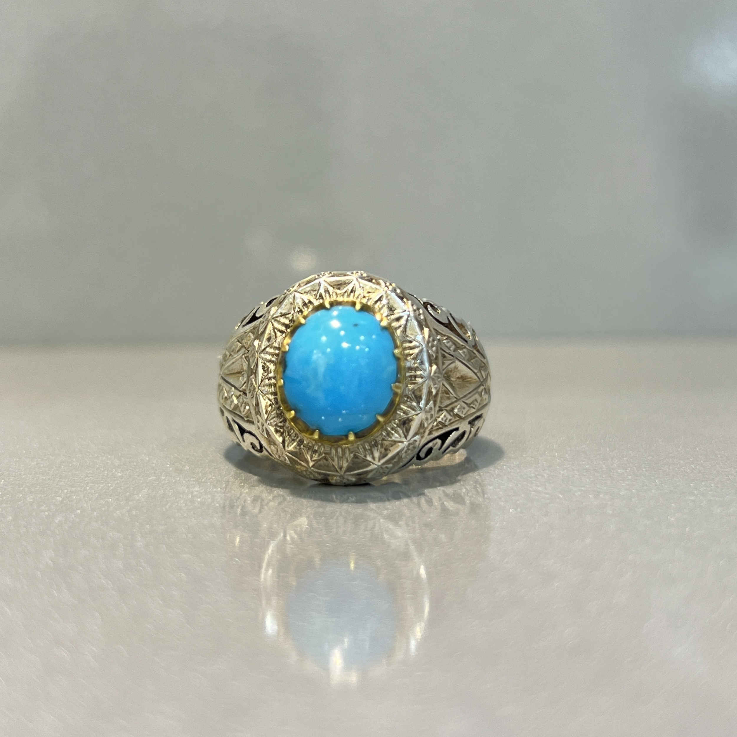 Price and Buy Persian Neyshabur Turquoise Silver Ring for Men Model Mirror Work - Image 7
