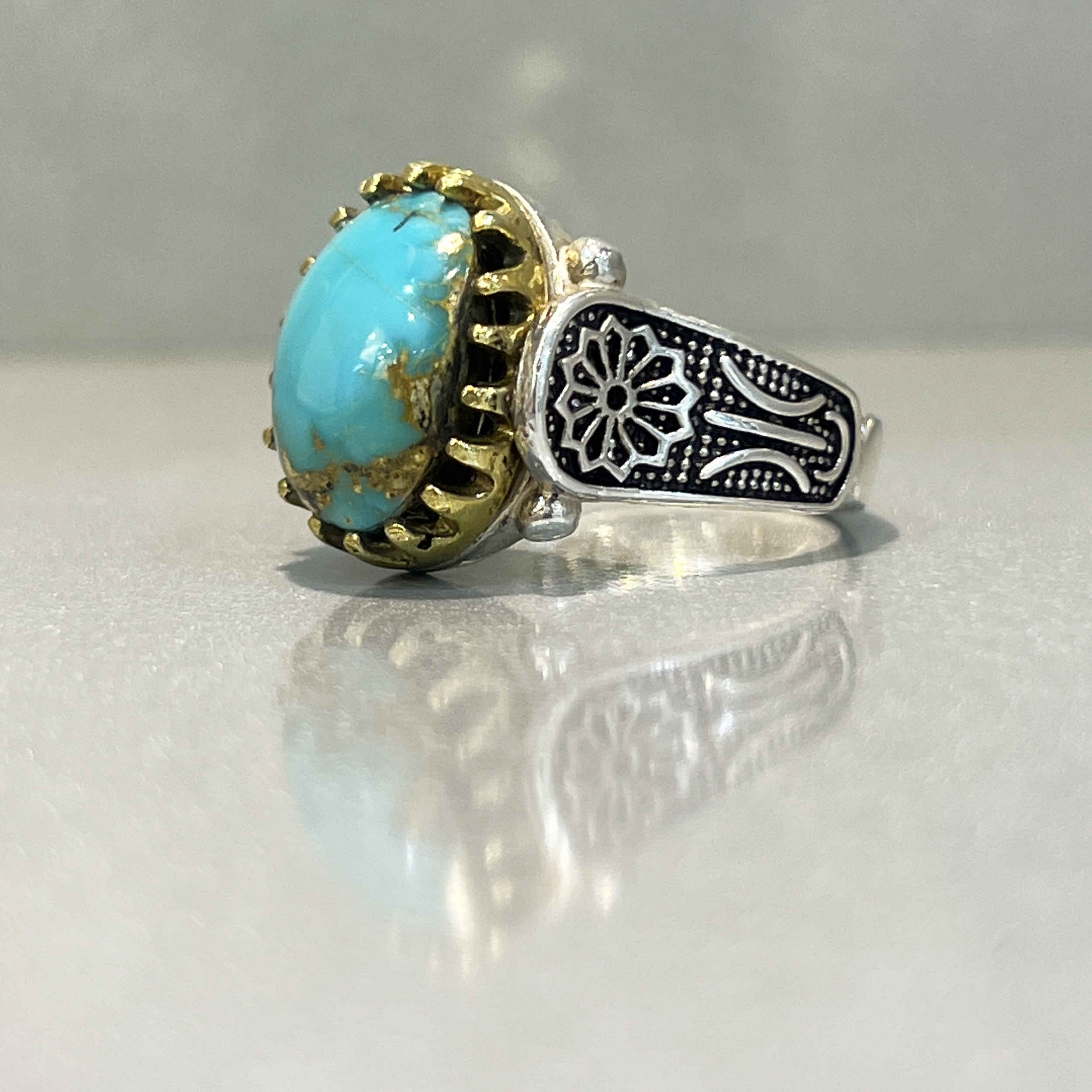 Price and Buy Persian Neyshabur Turquoise Silver Ring for Men Model Sport - Image 3