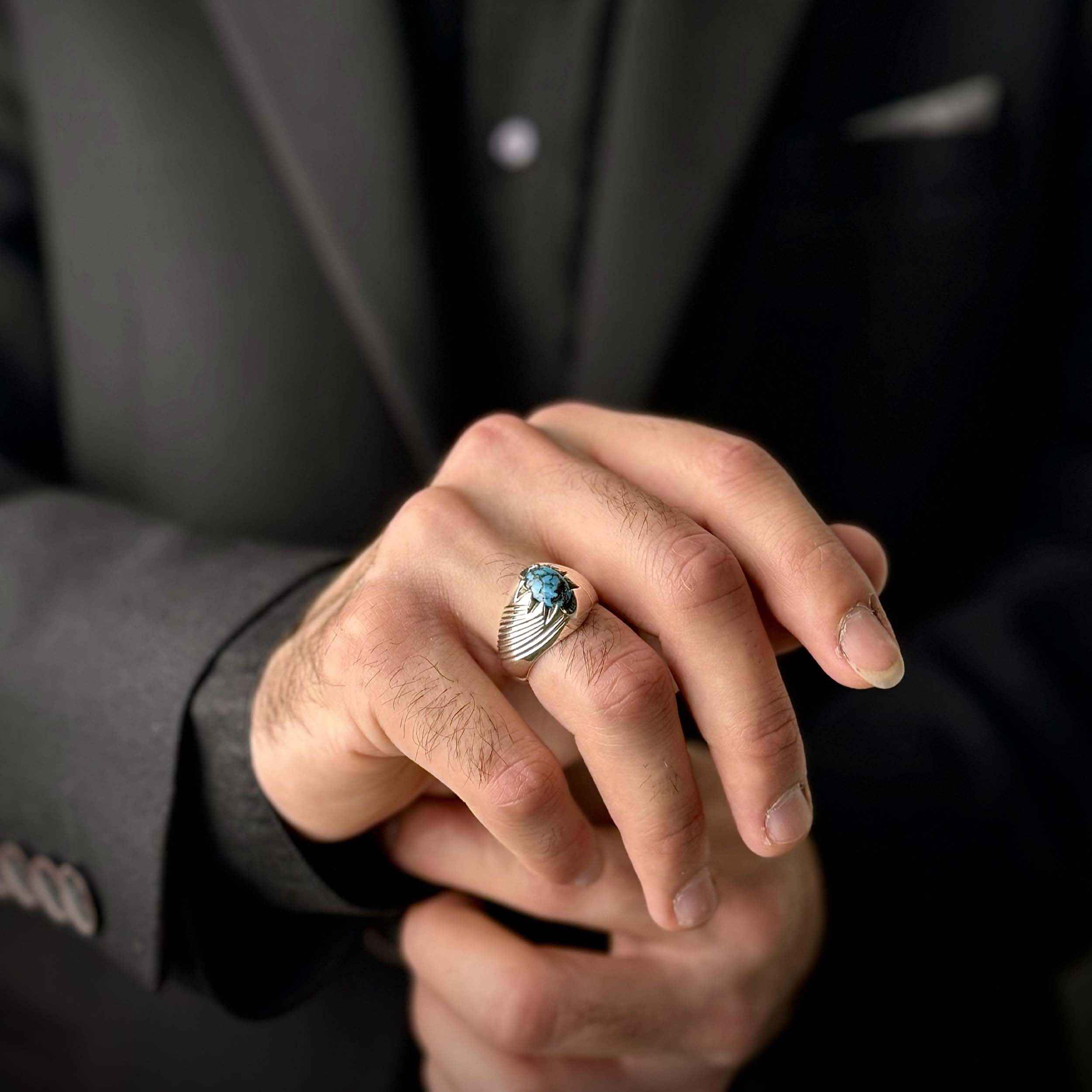 Price and Buy Persian Neyshabur Turquoise Silver Ring for Men Model Striped - Image 7
