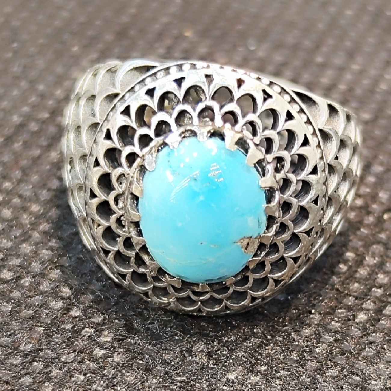 Price and Buy Persian Neyshabur Turquoise Silver Ring for Men Model Sun - Image 3