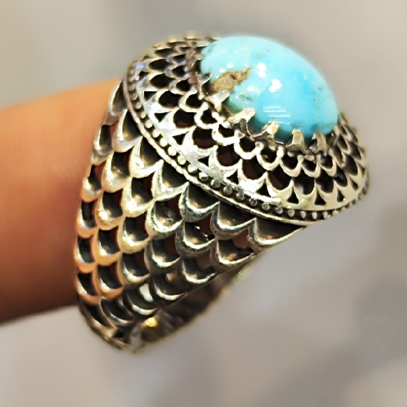 Price and Buy Persian Neyshabur Turquoise Silver Ring for Men Model Sun - Image 5