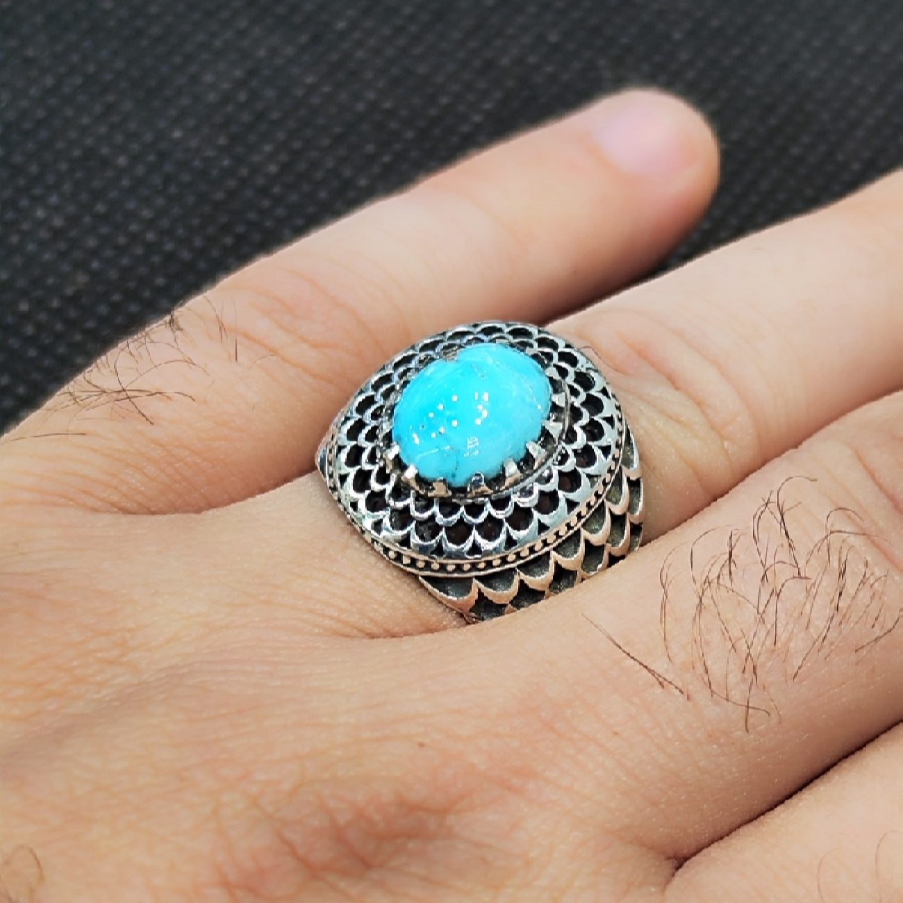 Price and Buy Persian Neyshabur Turquoise Silver Ring for Men Model Sun - Image 6