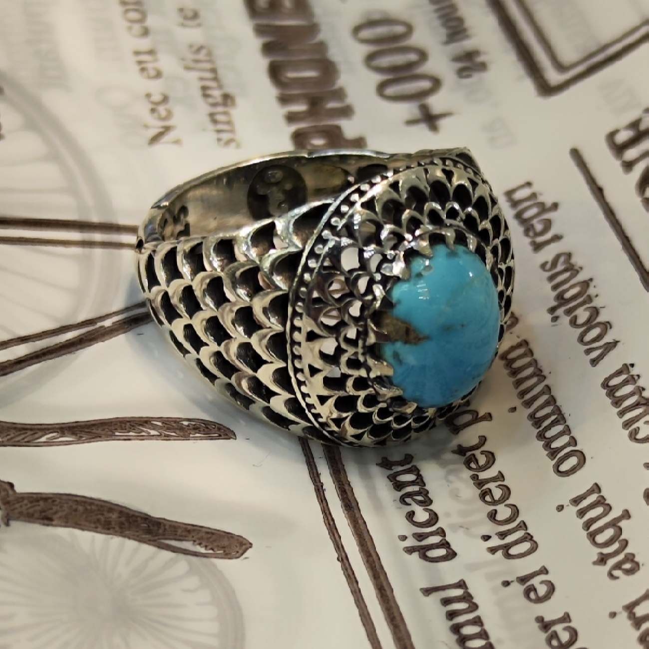 Price and Buy Persian Neyshabur Turquoise Silver Ring for Men Model Sun - Image 7