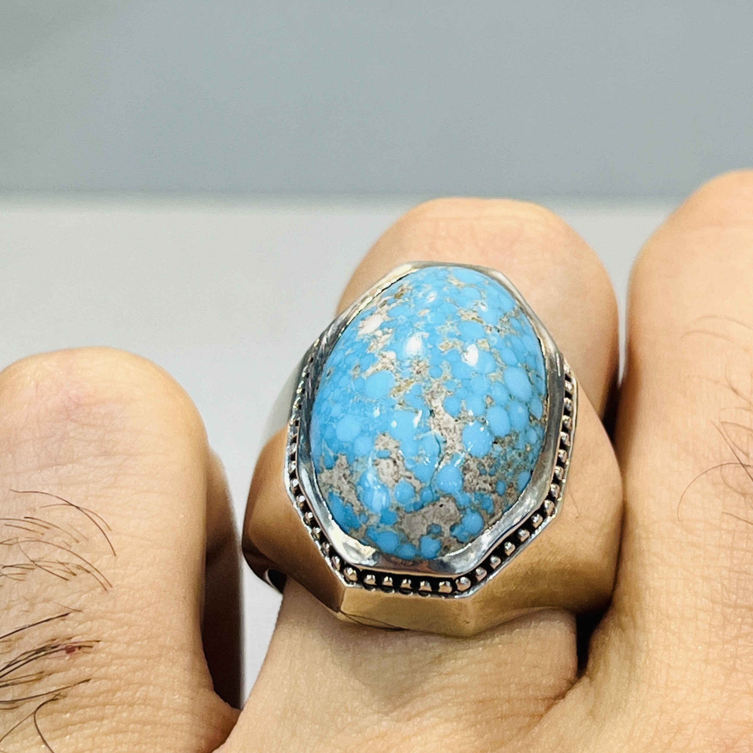 Price and Buy Persian Neyshabur Turquoise Silver Ring for Men - Image 7