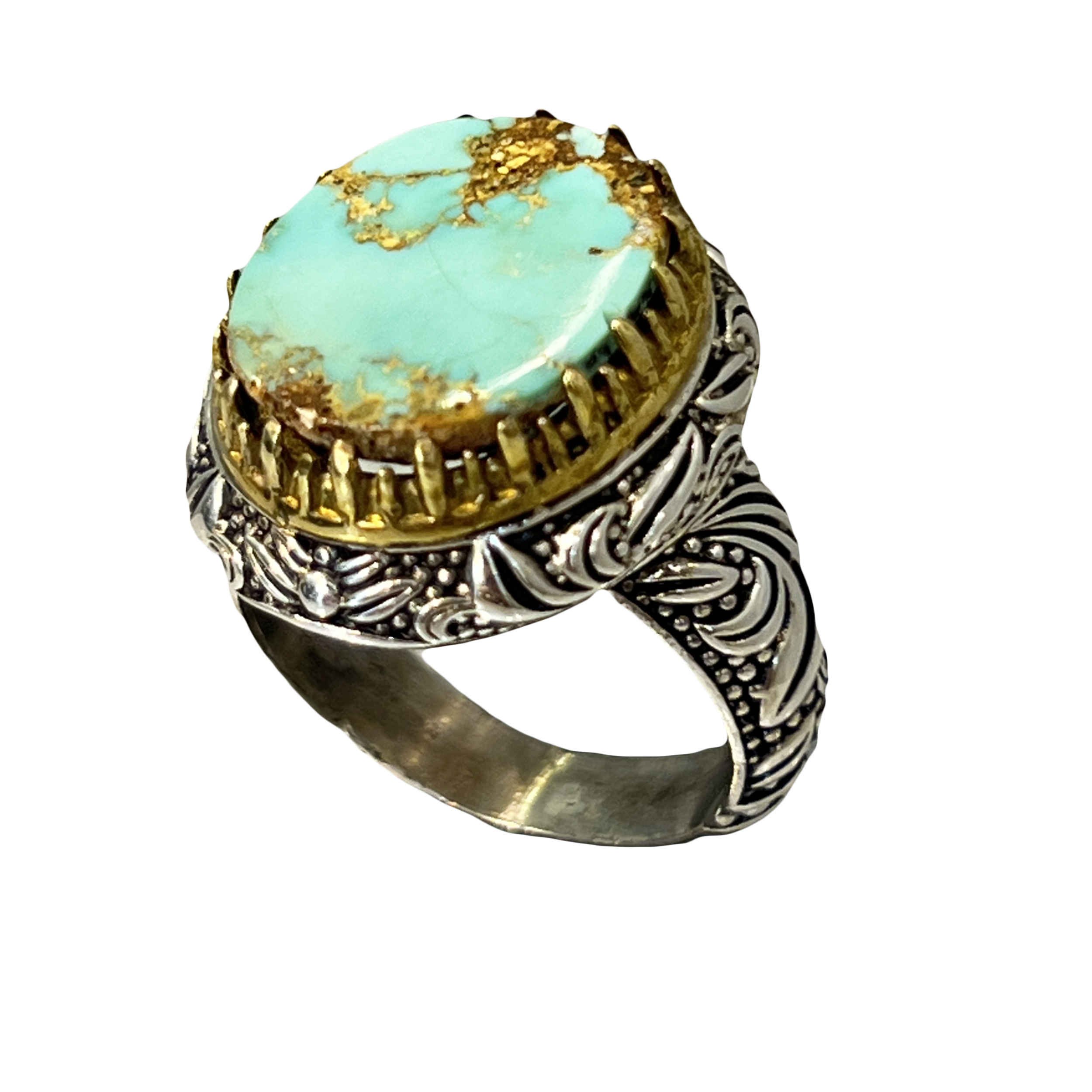 Price and Buy Persian Neyshabur Turquoise Silver Ring Handcrafted 92-2