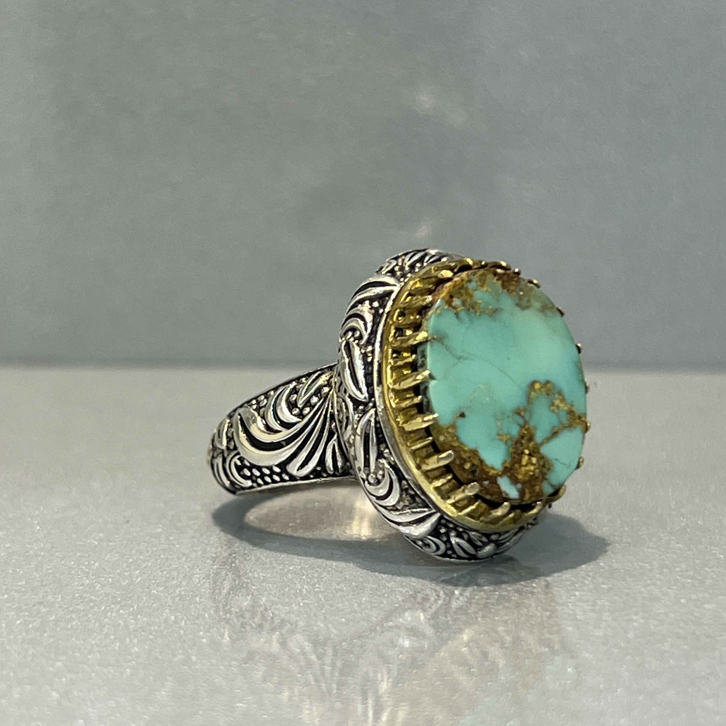 Price and Buy Persian Neyshabur Turquoise Silver Ring Handcrafted 92-2 - Image 4