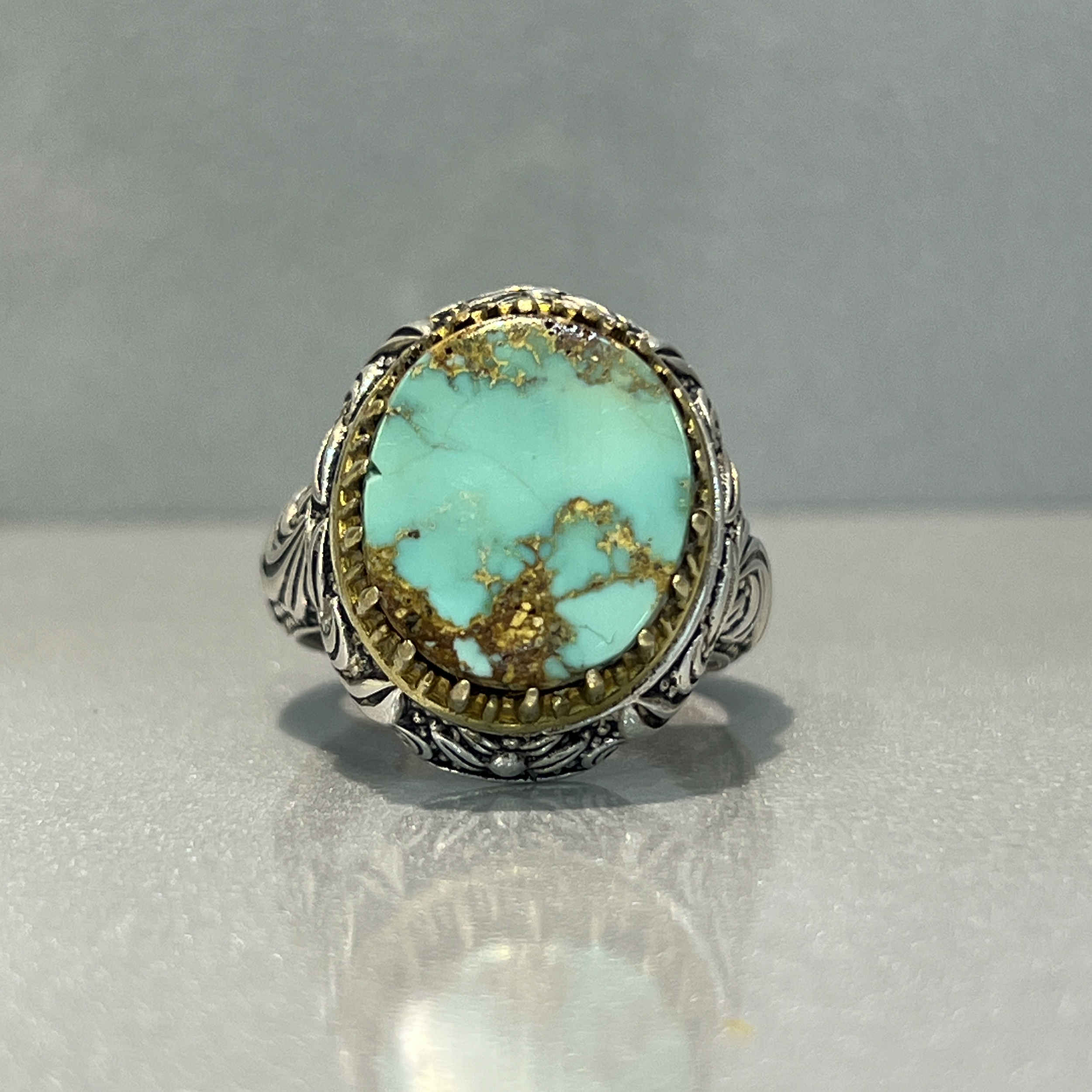 Price and Buy Persian Neyshabur Turquoise Silver Ring Handcrafted 92-2 - Image 5