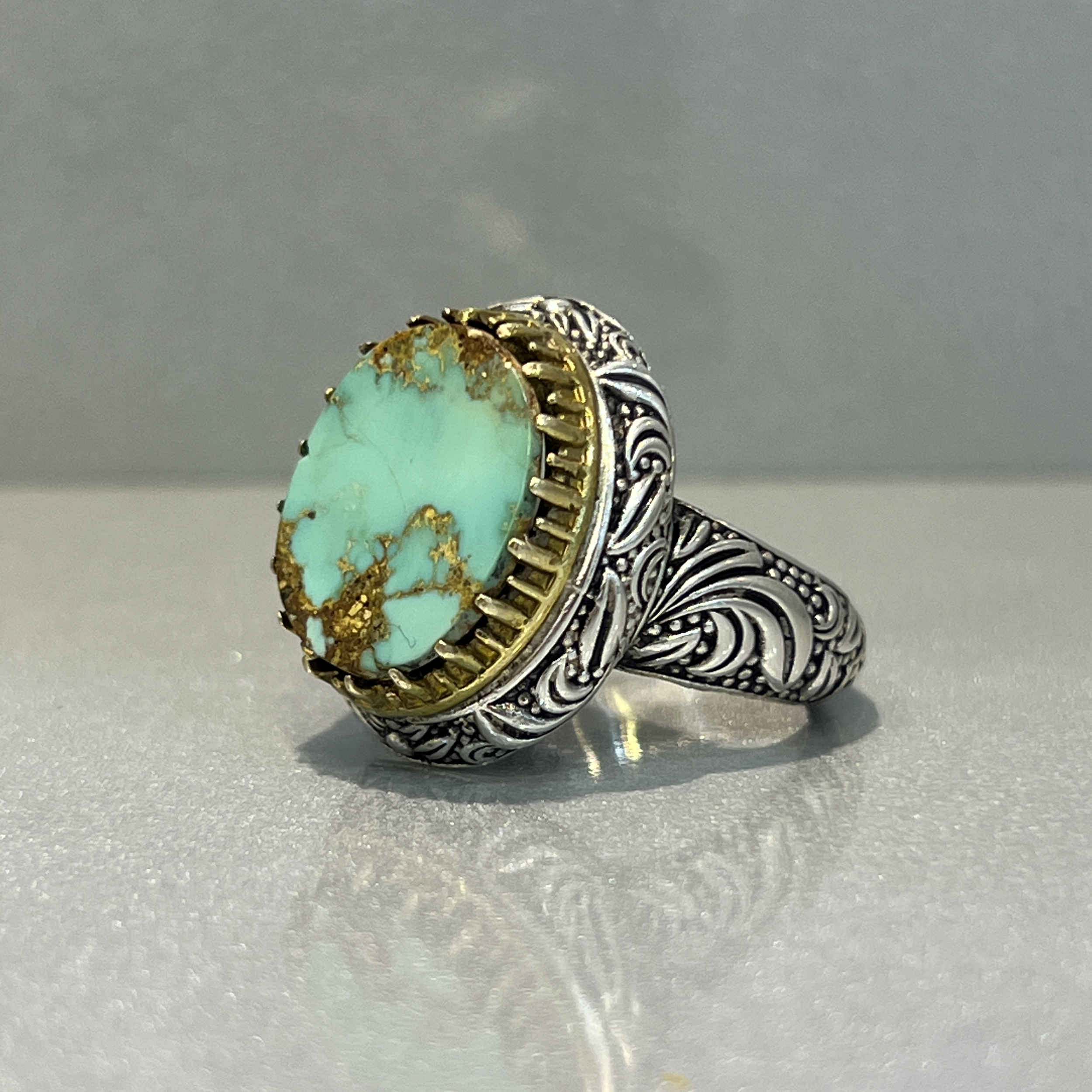 Price and Buy Persian Neyshabur Turquoise Silver Ring Handcrafted 92-2 - Image 6