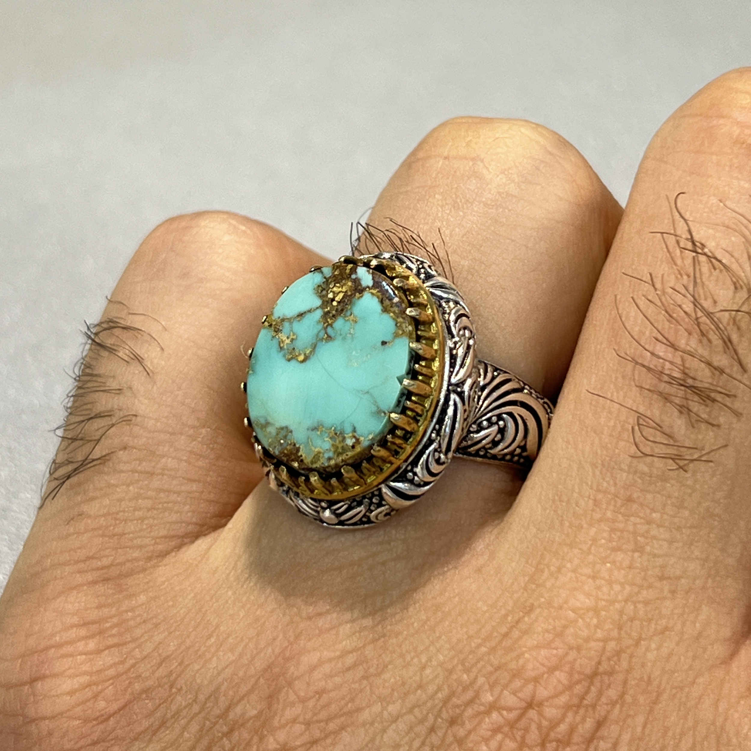 Price and Buy Persian Neyshabur Turquoise Silver Ring Handcrafted 92-2 - Image 8