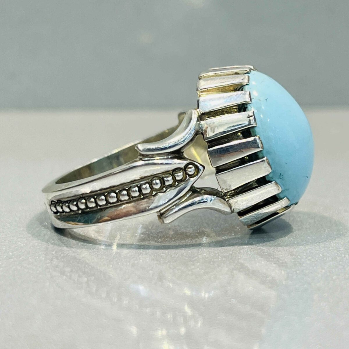 Price and Buy Persian Neyshabur Turquoise Silver Ring Handcrafted Ajami - Image 4