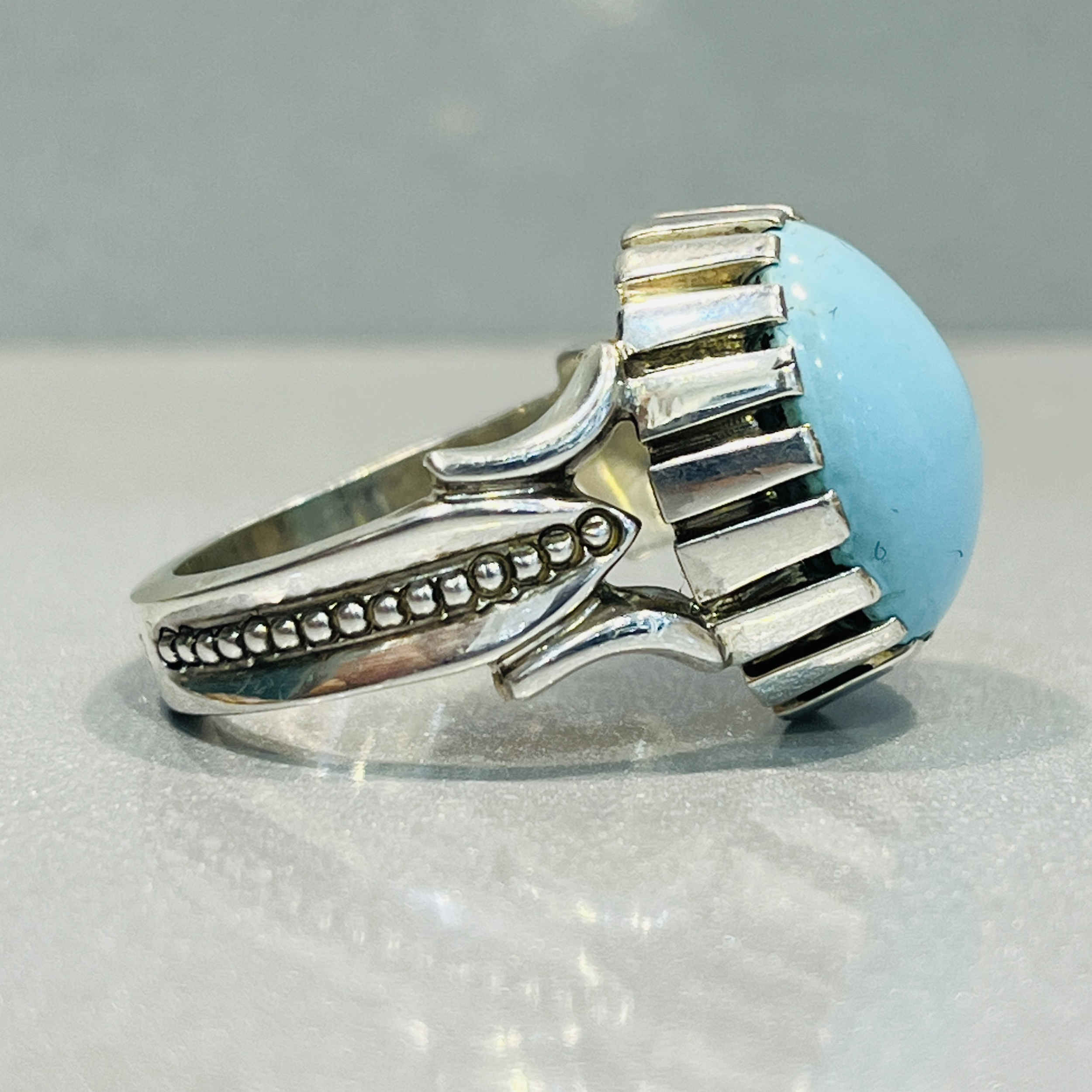 Price and Buy Persian Neyshabur Turquoise Silver Ring Handcrafted Ajami - Image 4