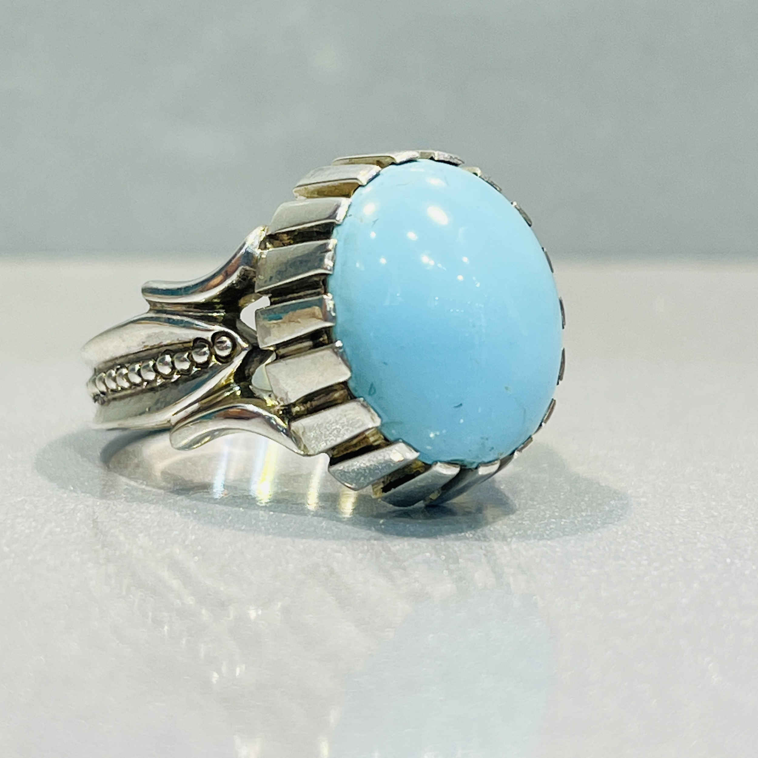 Price and Buy Persian Neyshabur Turquoise Silver Ring Handcrafted Ajami - Image 5