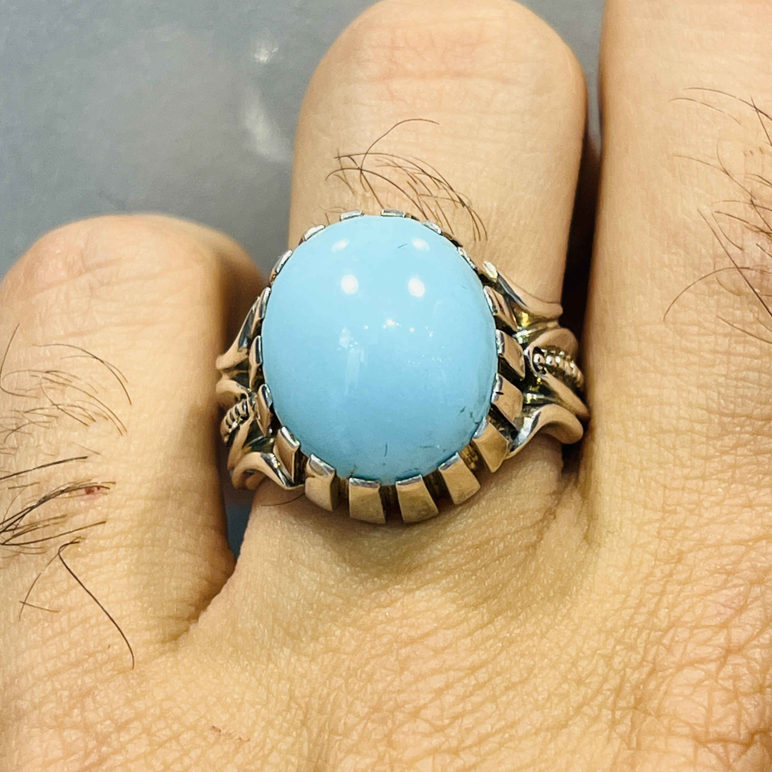 Price and Buy Persian Neyshabur Turquoise Silver Ring Handcrafted Ajami - Image 7
