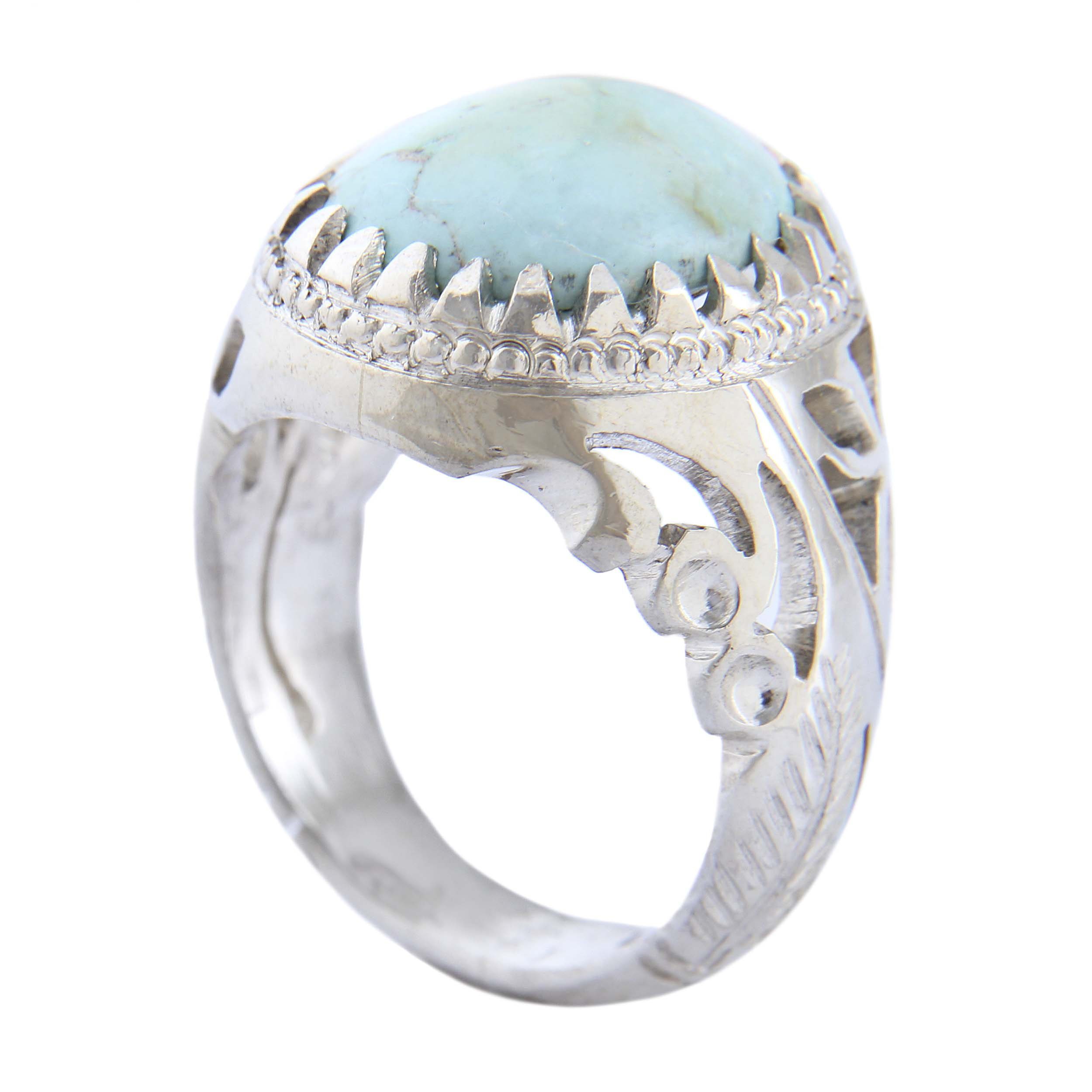 Price and Buy Persian Neyshabur Turquoise Silver Ring Handcrafted AM_4571